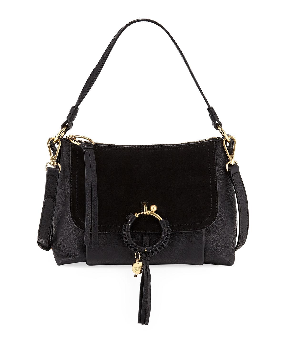 See By Chloé Ring Medium Suede & Leather Shoulder Bag in Black - Lyst