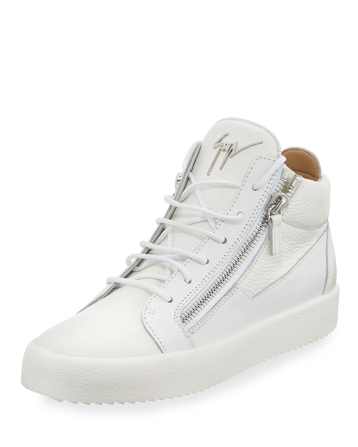 Giuseppe Zanotti Men's Textured Leather Mid-top Sneakers in White for ...