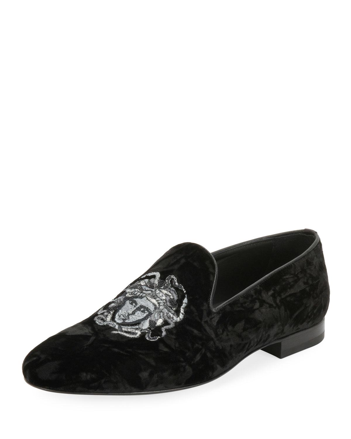 Versace Men's Medusa-embroidered Velvet Formal Slipper in Black for Men ...