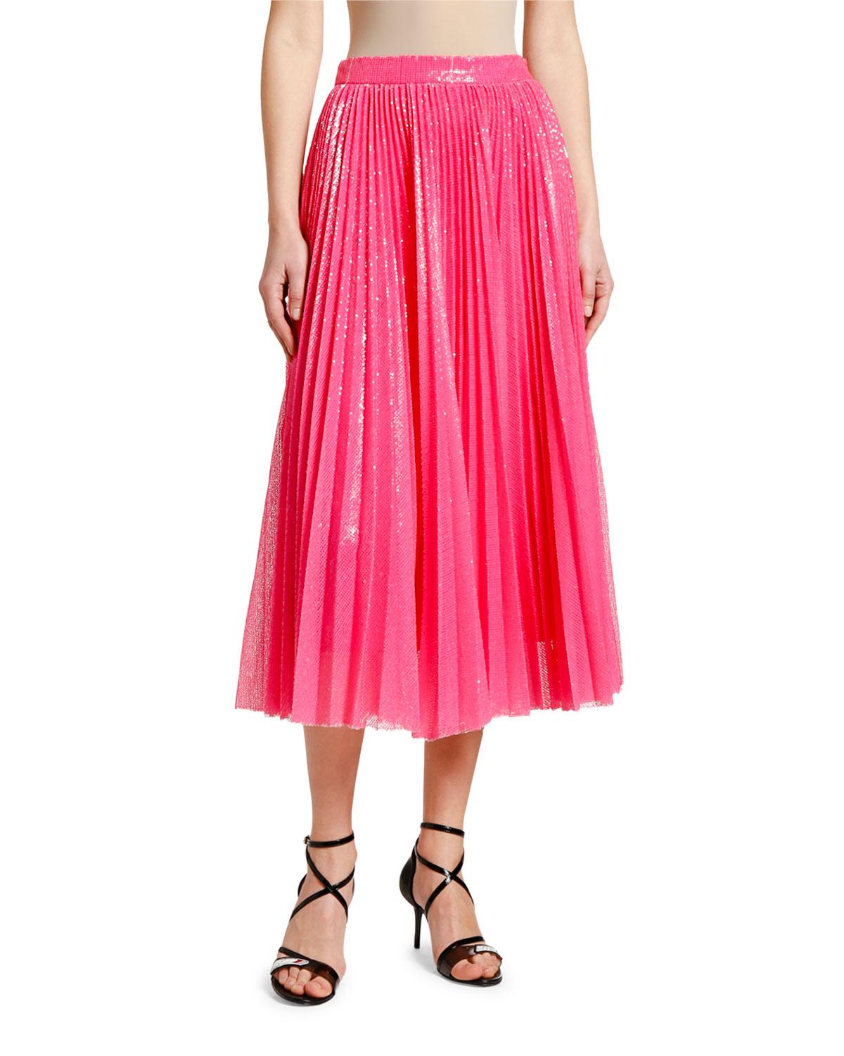 MSGM Shimmery Pleated Long Skirt in Pink - Lyst