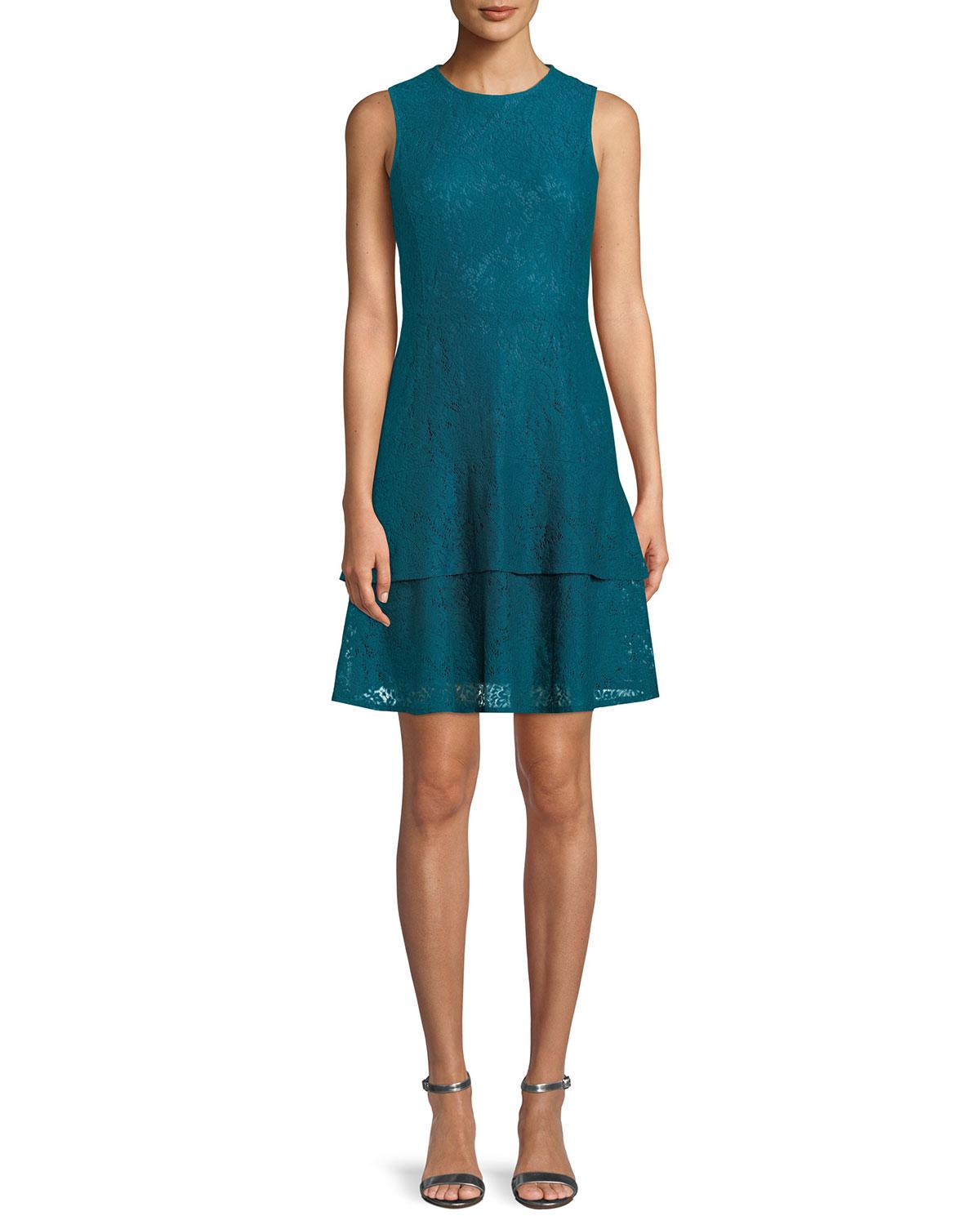 Lyst Michael Michael Kors Lace Double Flounce Sleeveless Dress In Blue 