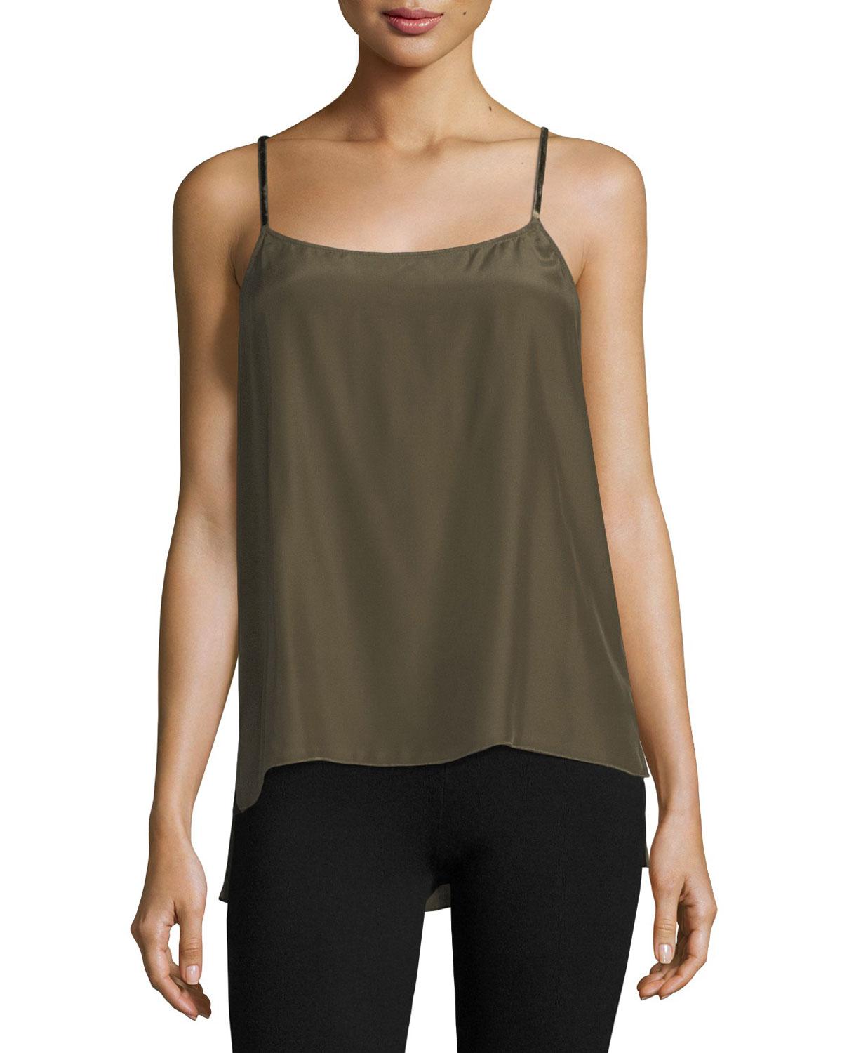 ATM Scoop-neck Satin Camisole W/ Velvet Straps in Green - Lyst