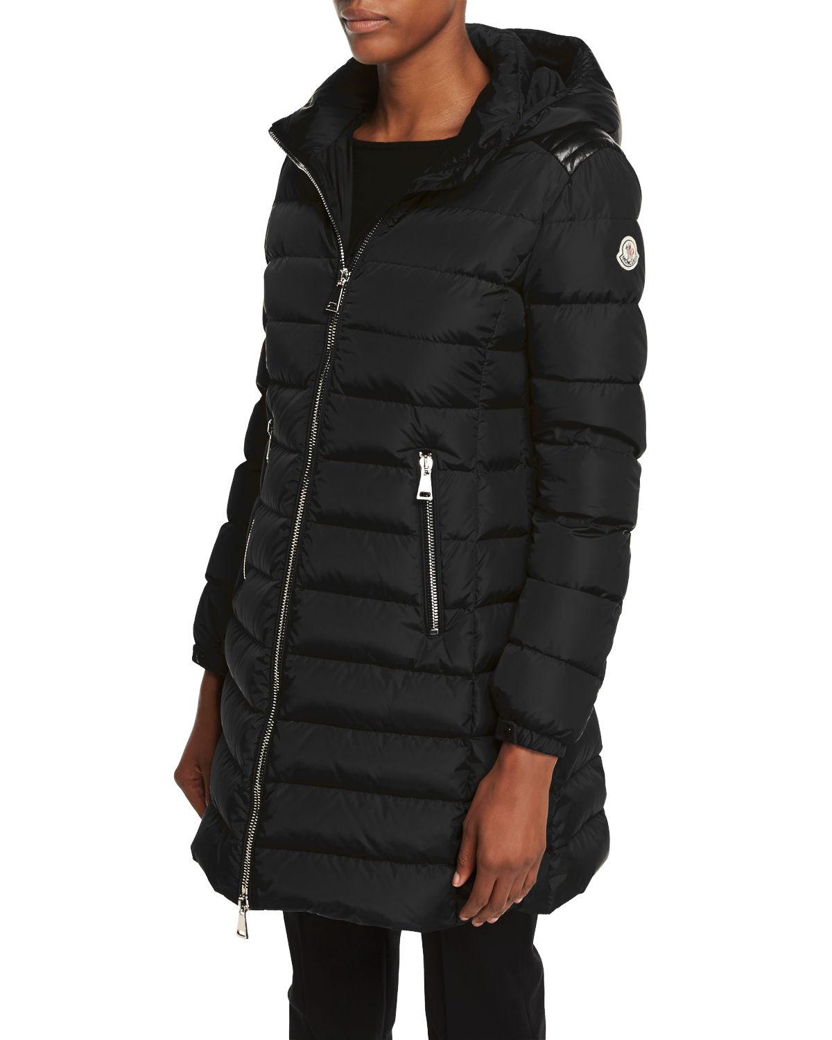 Lyst - Moncler Orophin Long Puffer Coat W/leather Trim in Black