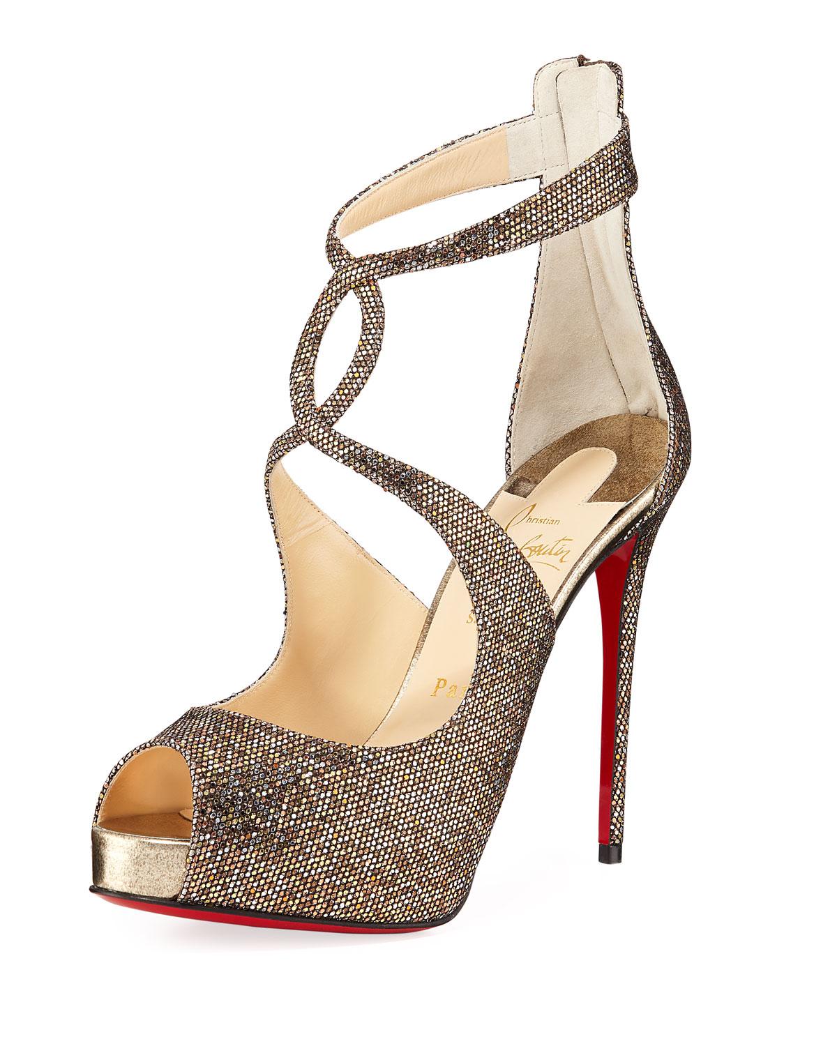 Christian Louboutin Rosie Glitter Platform Red Sole Sandals in Metallic ...