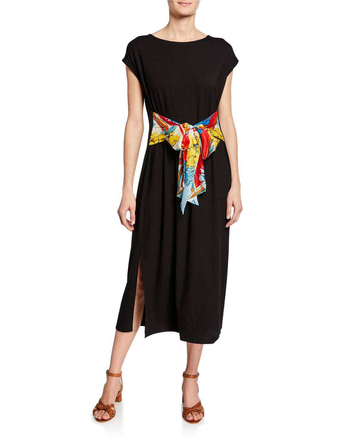 Johnny Was Synthetic Scarftie Midi Dress in Black Lyst