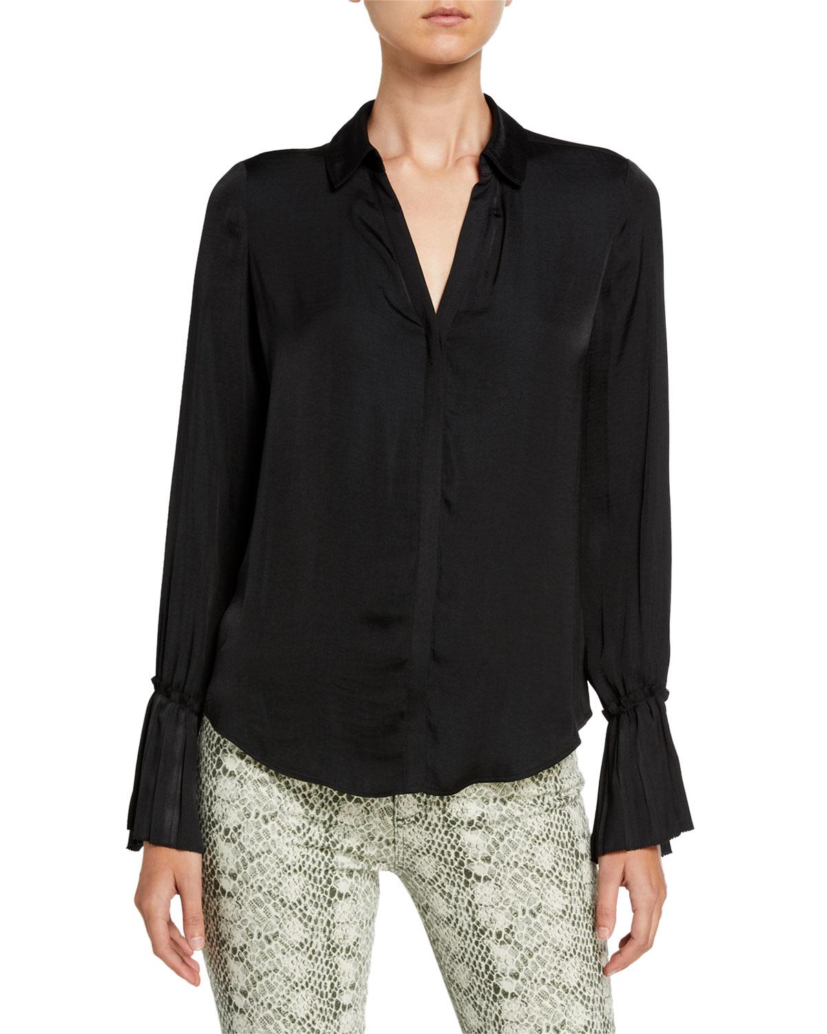 PAIGE Abriana Long-sleeve Satin Blouse in Black - Lyst