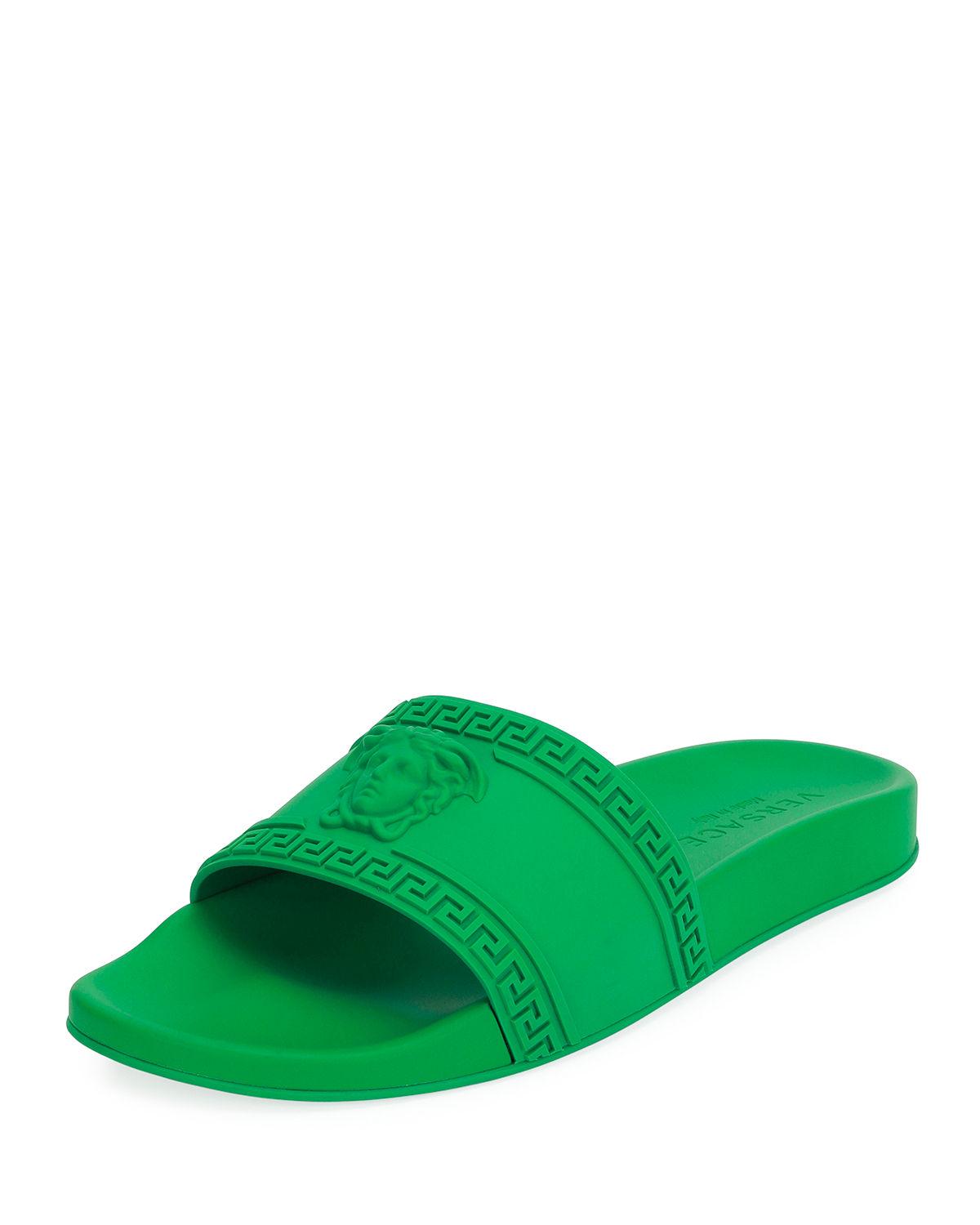 Versace Rubber Medusa Cardinal Slide Sandals in Green for Men - Lyst
