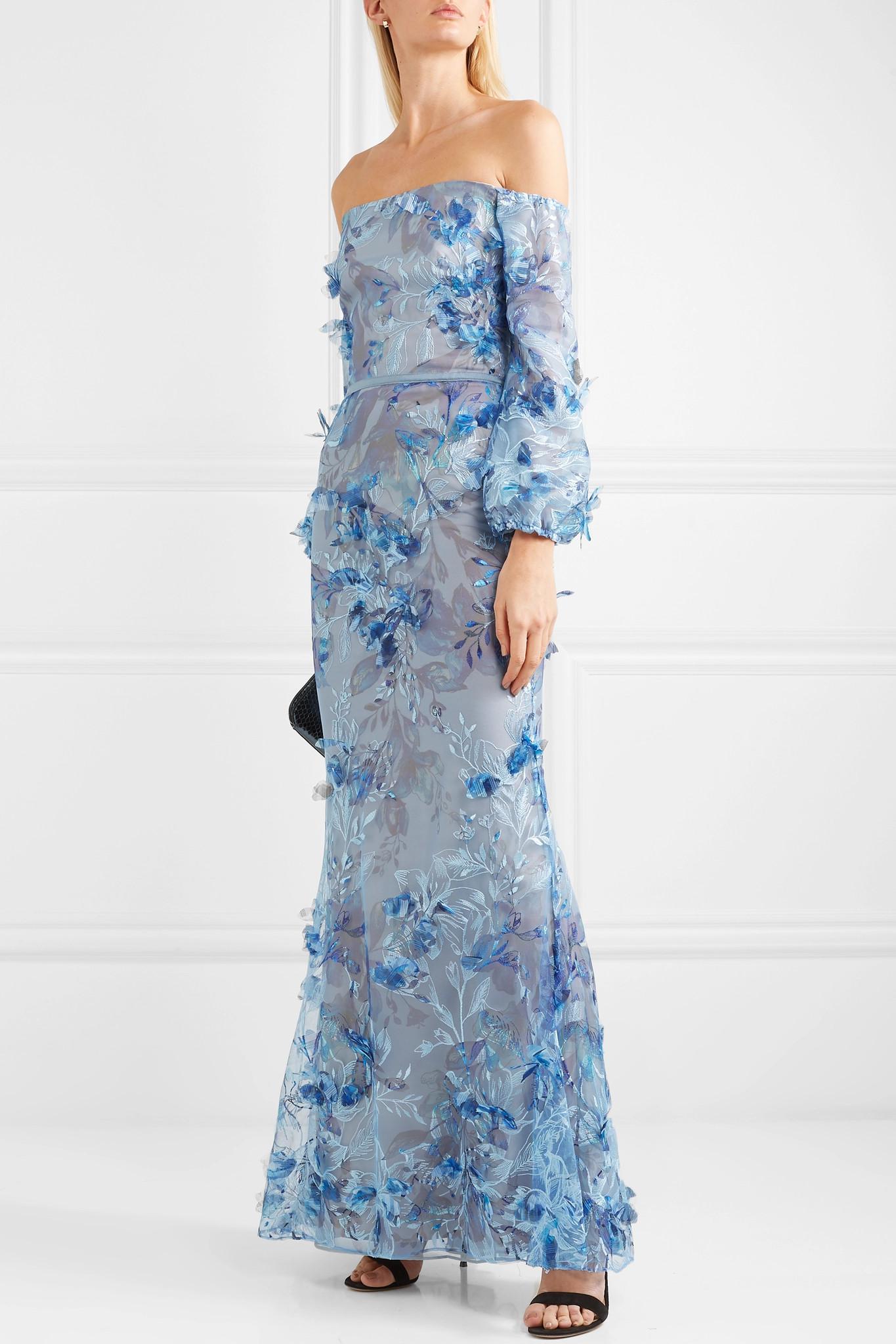 marchesa notte off the shoulder embroidered tulle gown