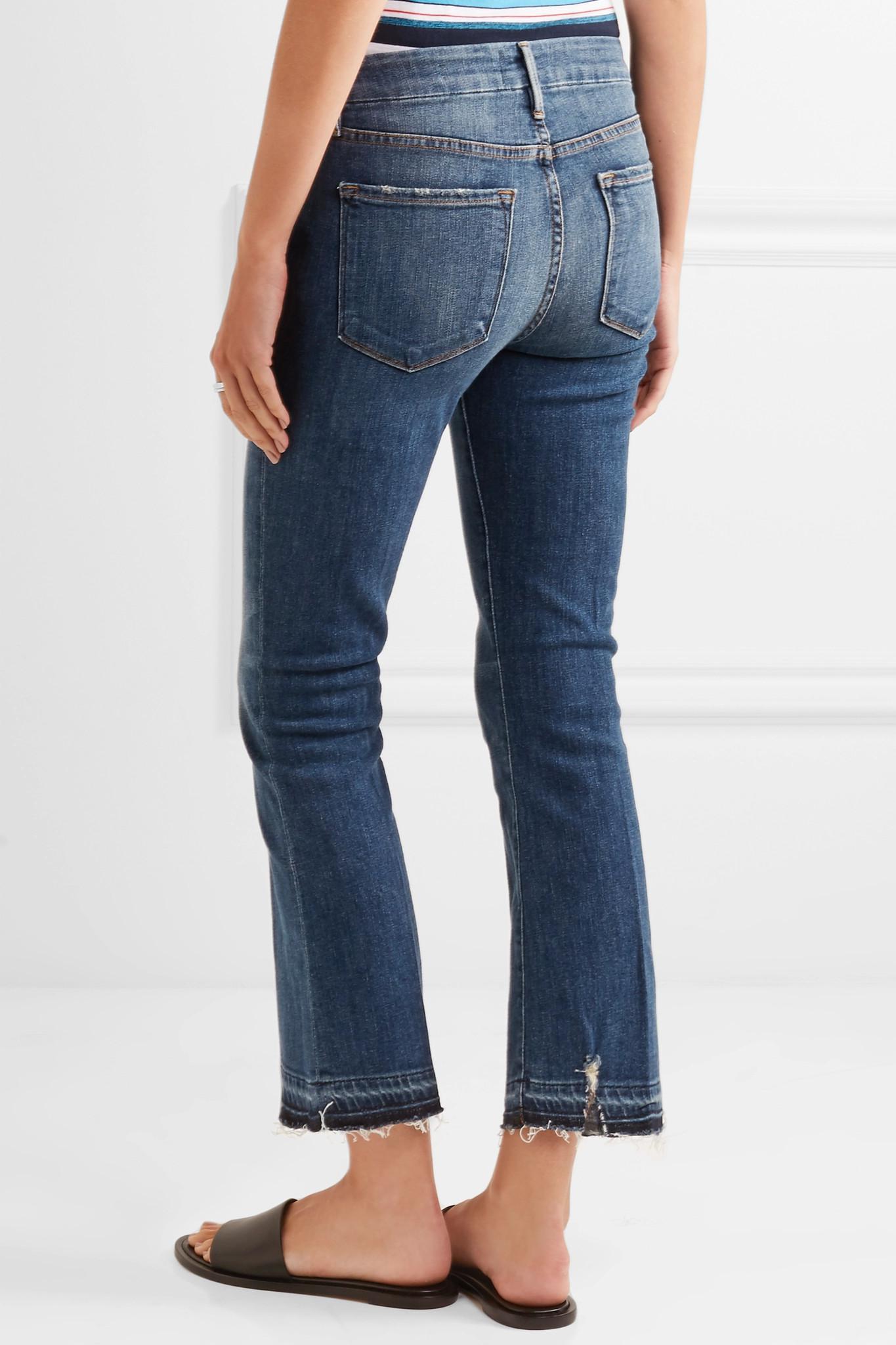 FRAME Le Crop Mini Boot Distressed Mid-rise Flared Jeans in Blue - Lyst