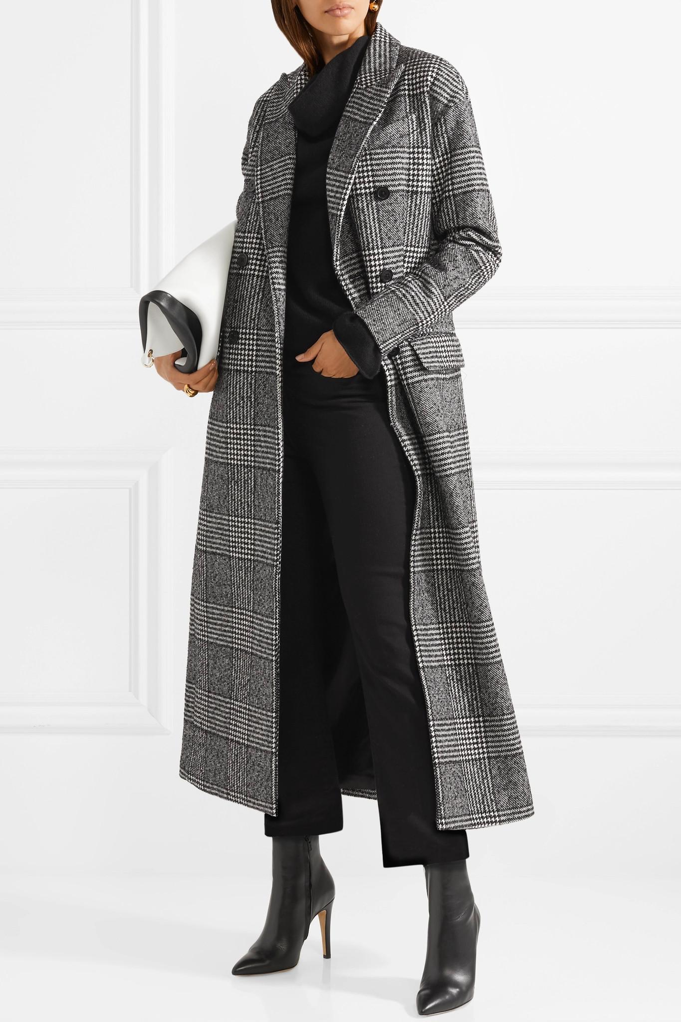 MICHAEL Michael Kors Double-breasted Checked Wool-blend Coat in Black ...