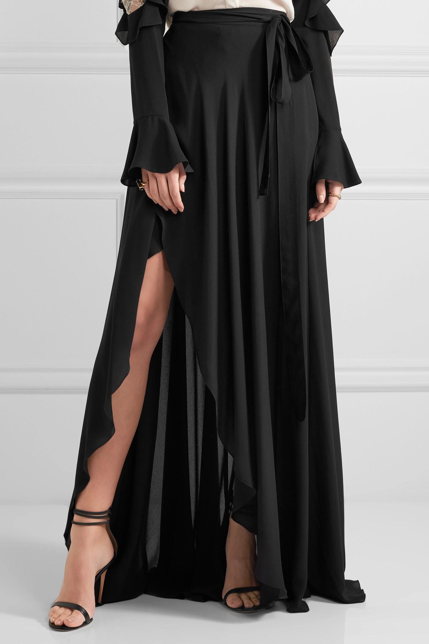 Lyst - Elie Saab Fluted Silk-georgette Wrap Maxi Skirt in Black