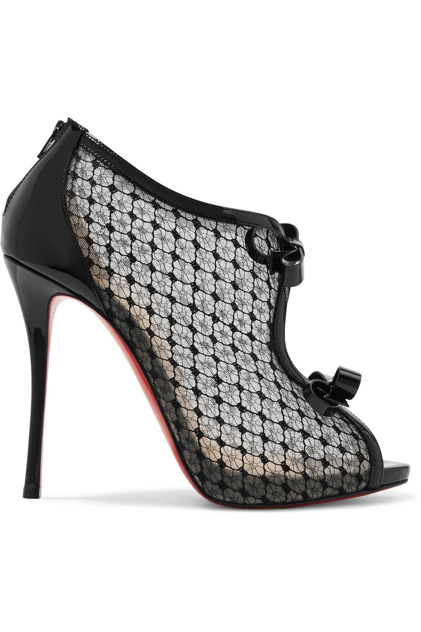 Christian louboutin Empiralta 120 Bow-embellished Embroidered Mesh Sandals in Black | Lyst