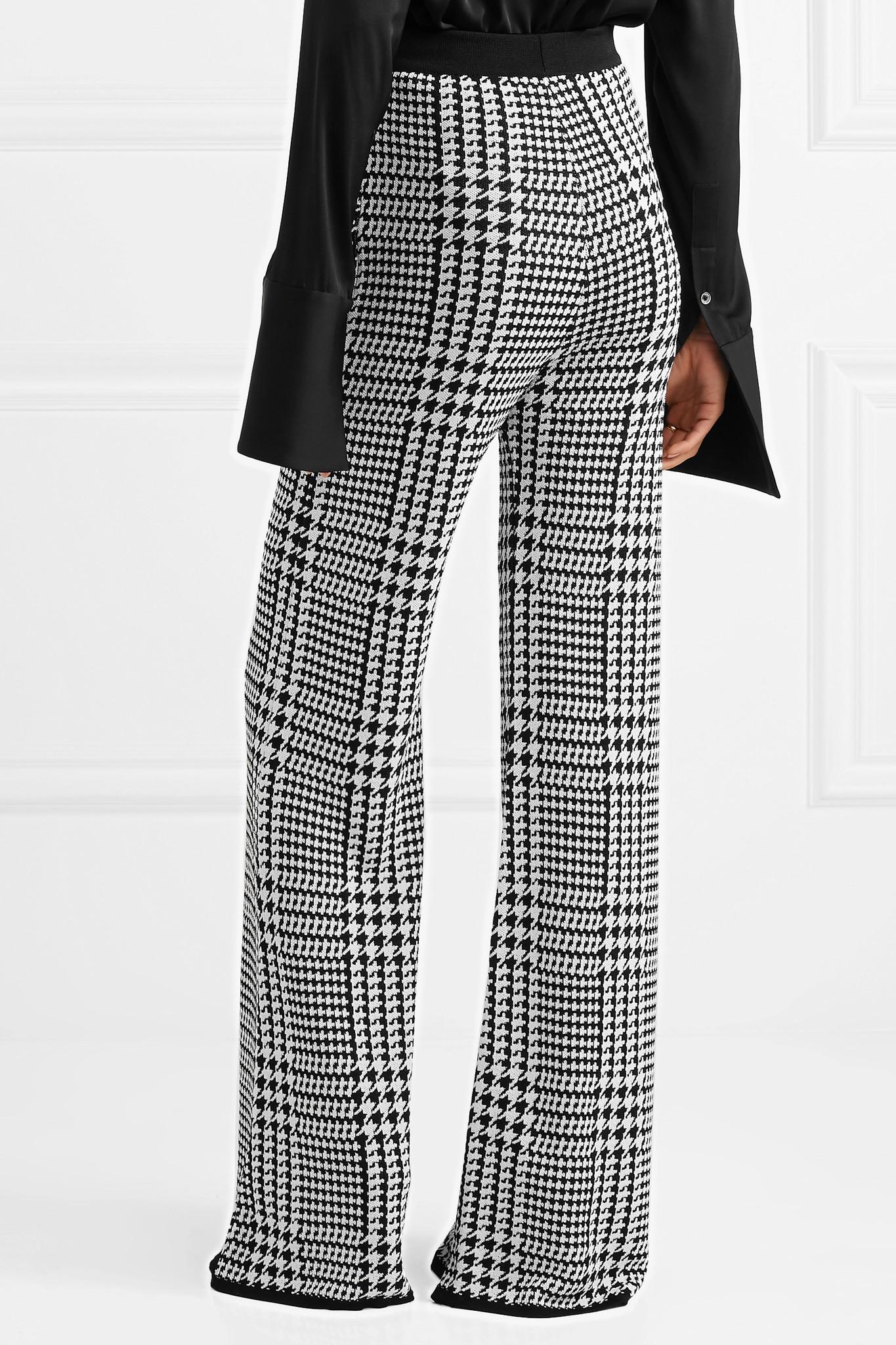 Lyst - Balmain Houndstooth Stretch-knit Wide-leg Pants in Black