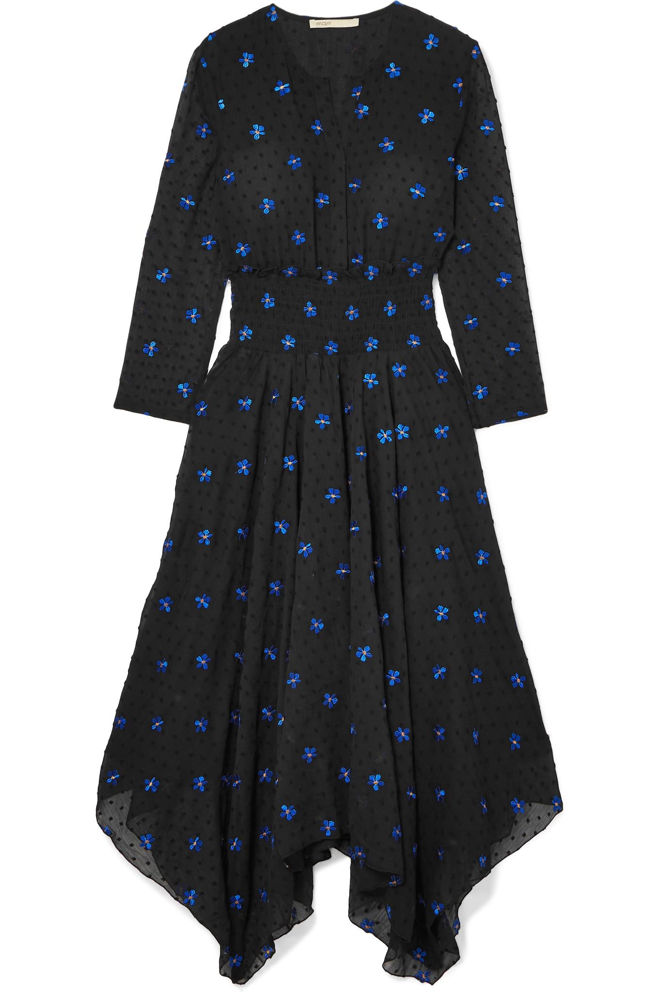Lyst - Maje Embroidered Swiss-dot Chiffon Midi Dress in Black
