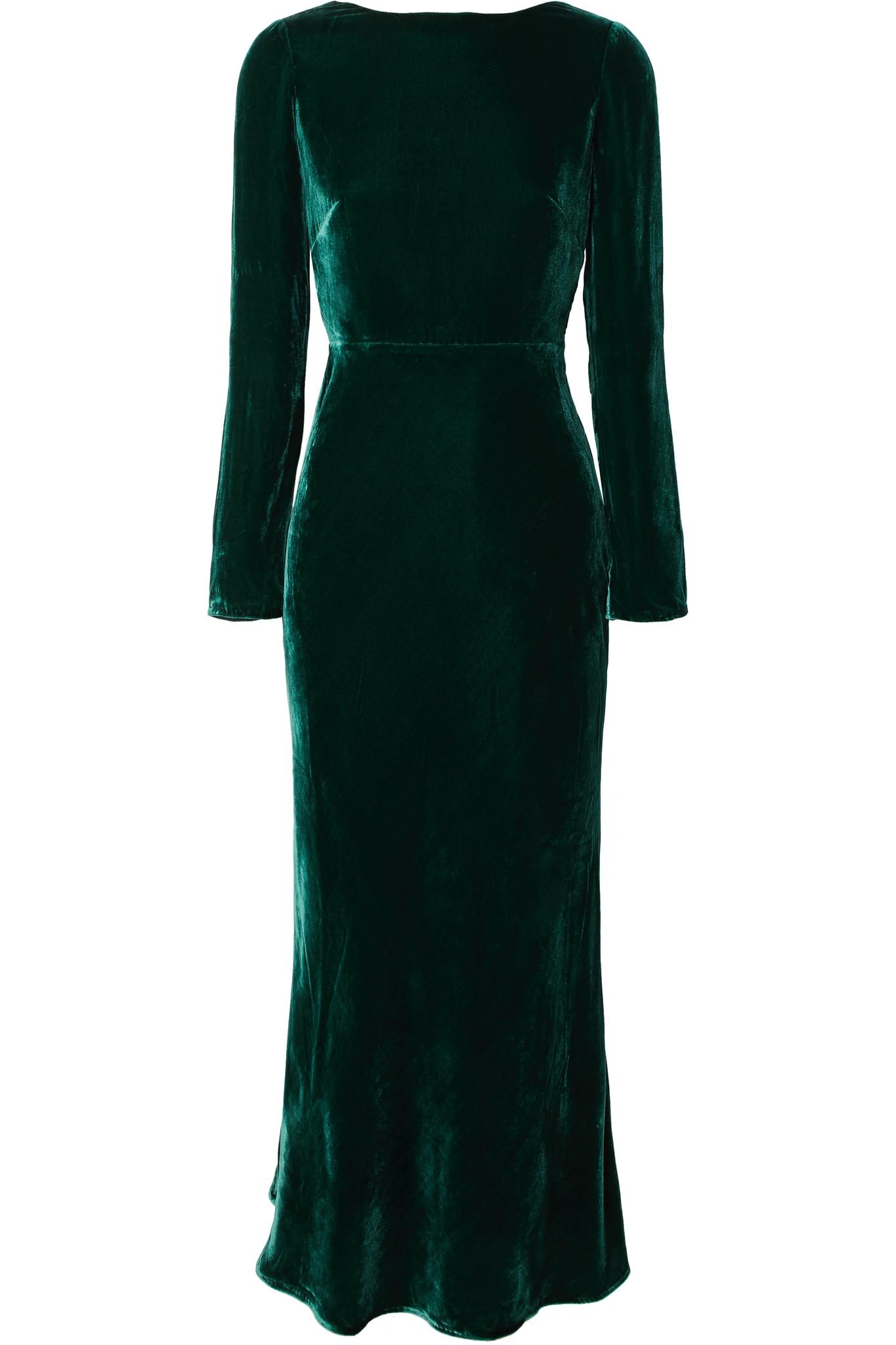 Saloni Tina Open-back Velvet Midi Dress in Dark Green (Green) - Lyst