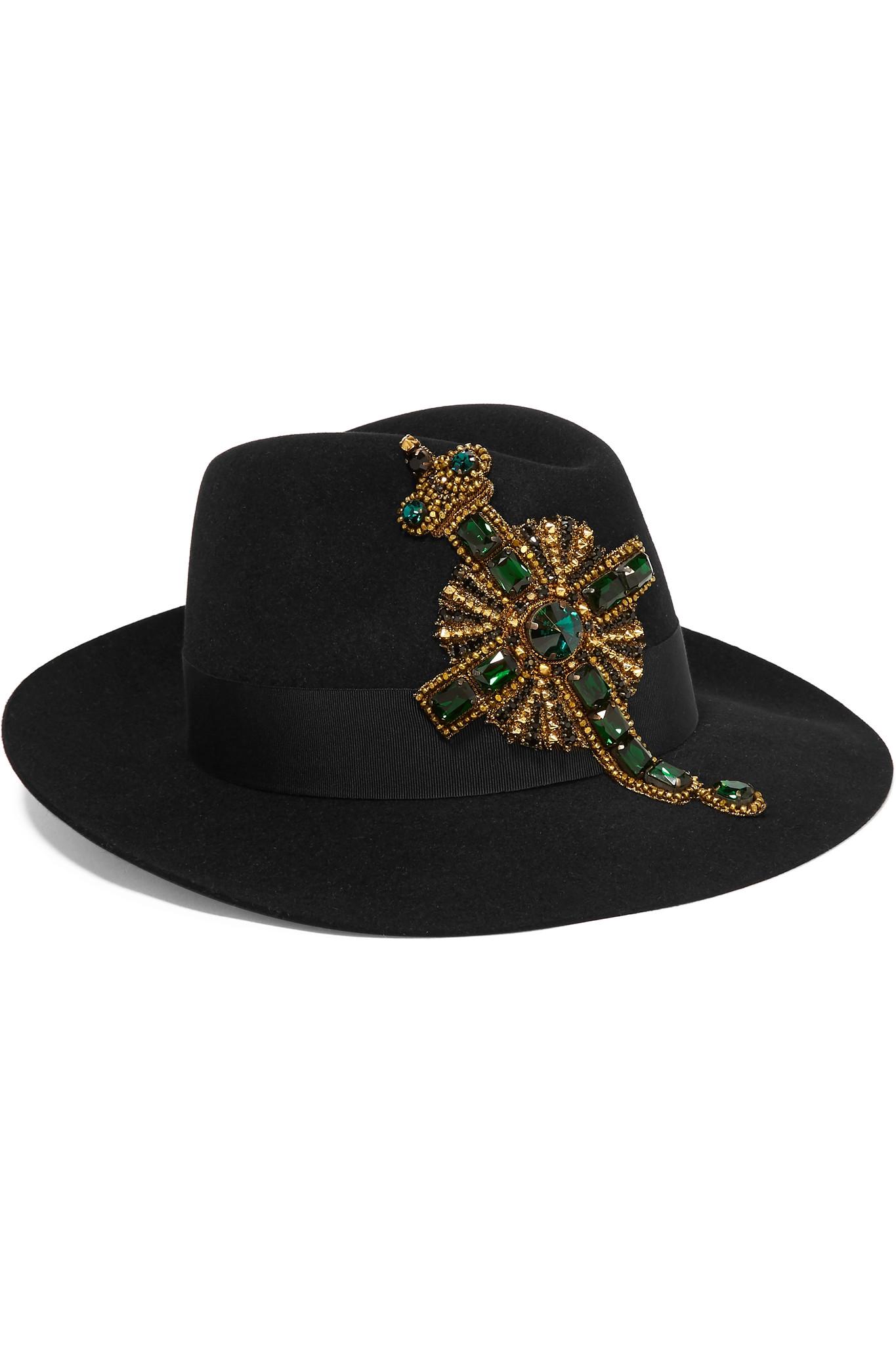 Dolce & Gabbana Embellished Grosgraintrimmed Rabbitfelt Fedora in