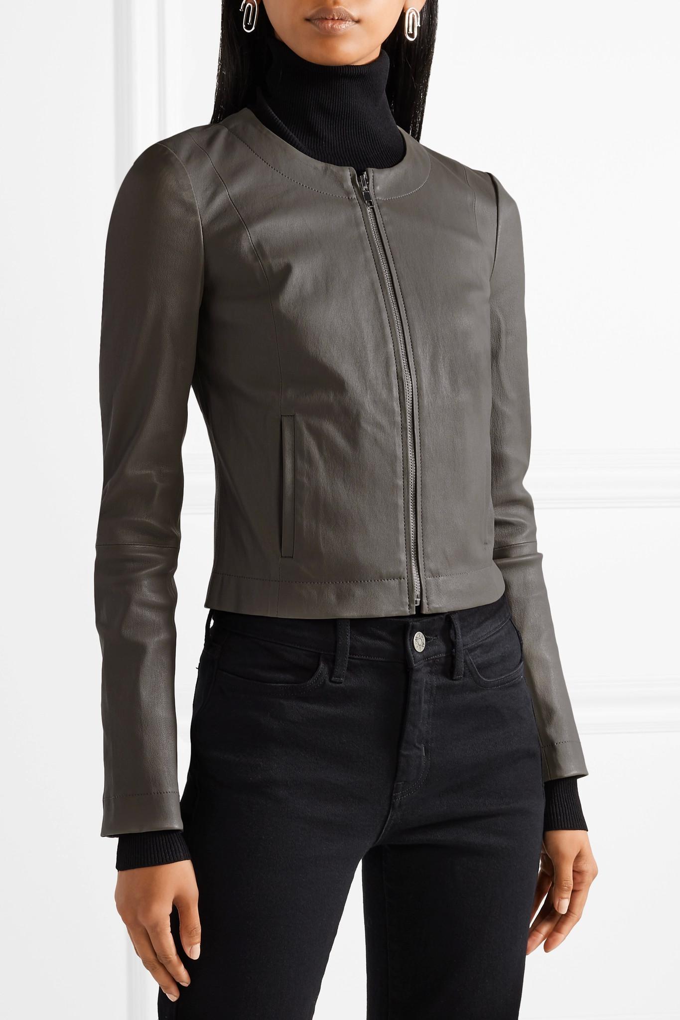 Lyst Elizabeth And James Helen Cropped Leather Jacket In Gray Gallery