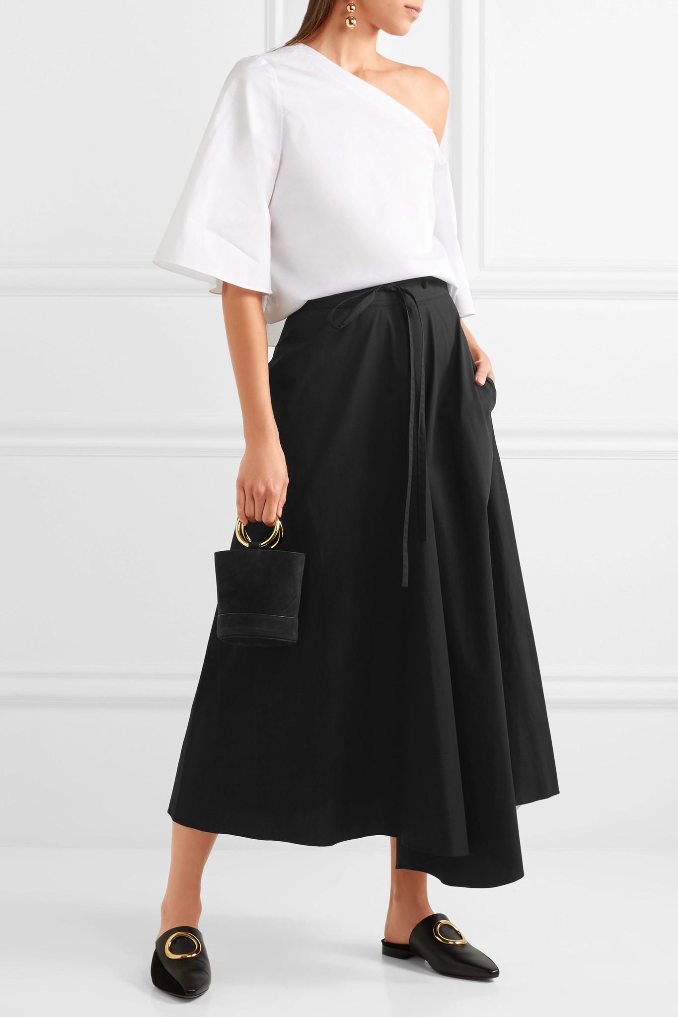 Lyst - Theory Jaberdina Cotton-blend Poplin Midi Skirt in Black