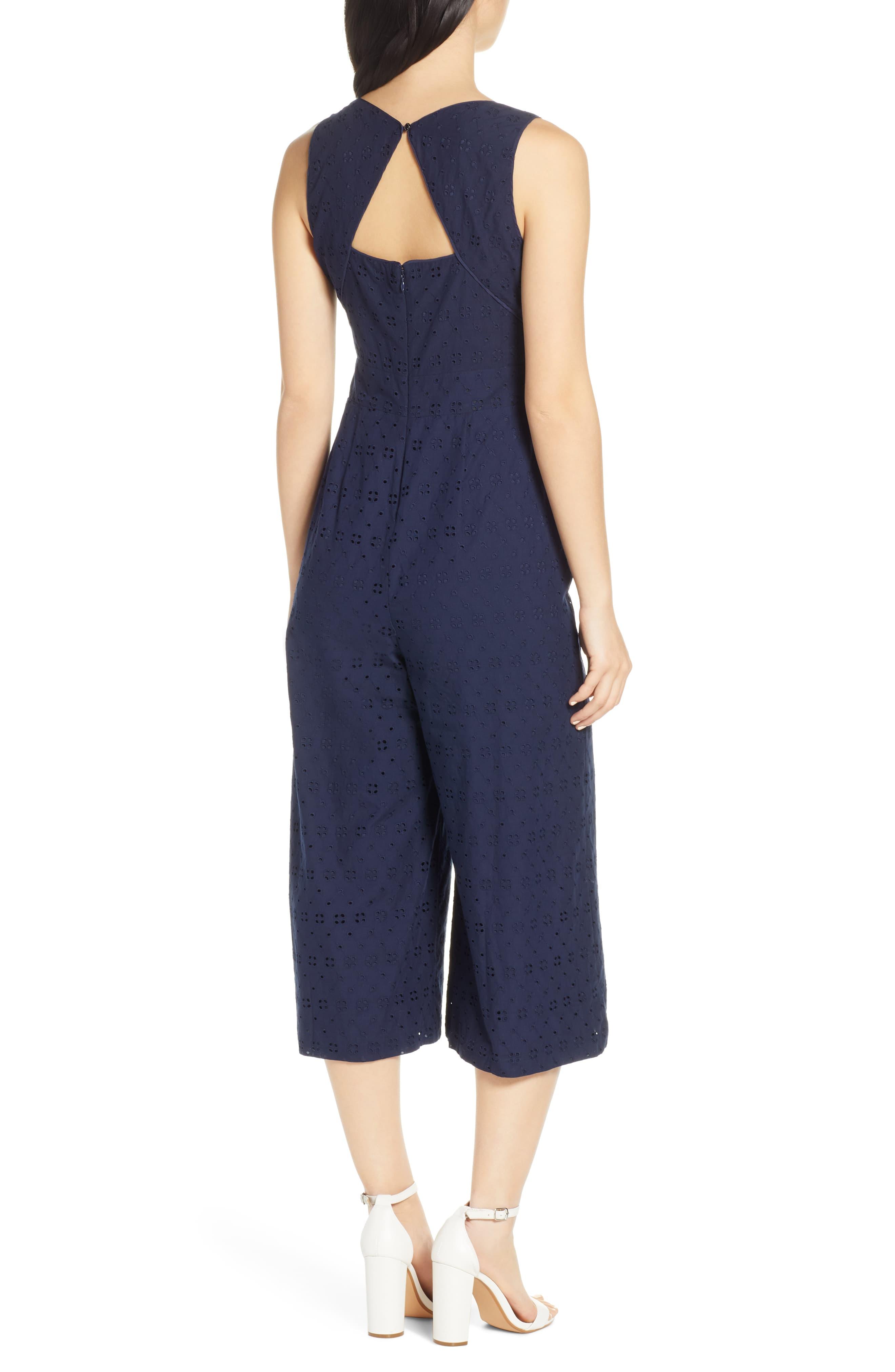 Vince Camuto Cotton Eyelet Sleeveless Crop Wide Leg Jumpsuit In Blue Lyst