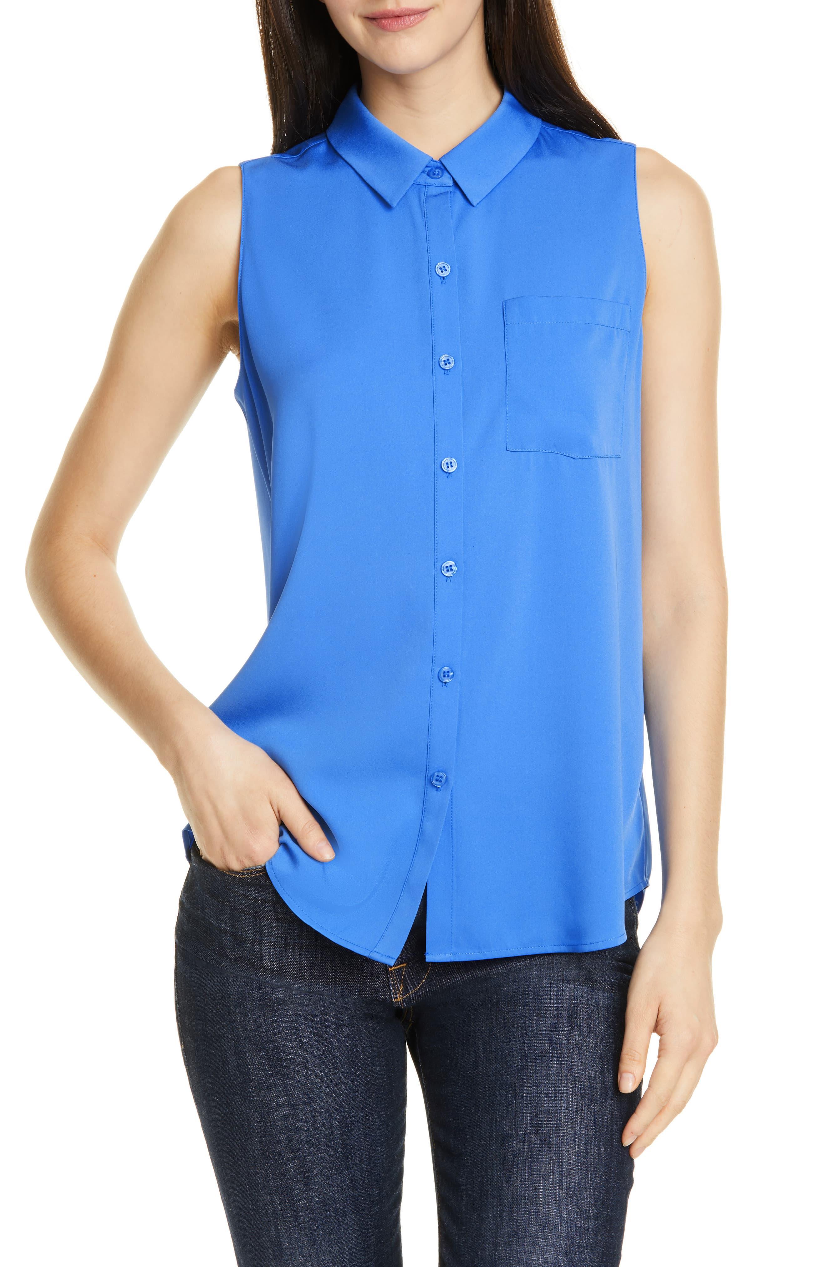 Nordstrom Sleeveless Stretch Silk Shirt in Blue - Lyst