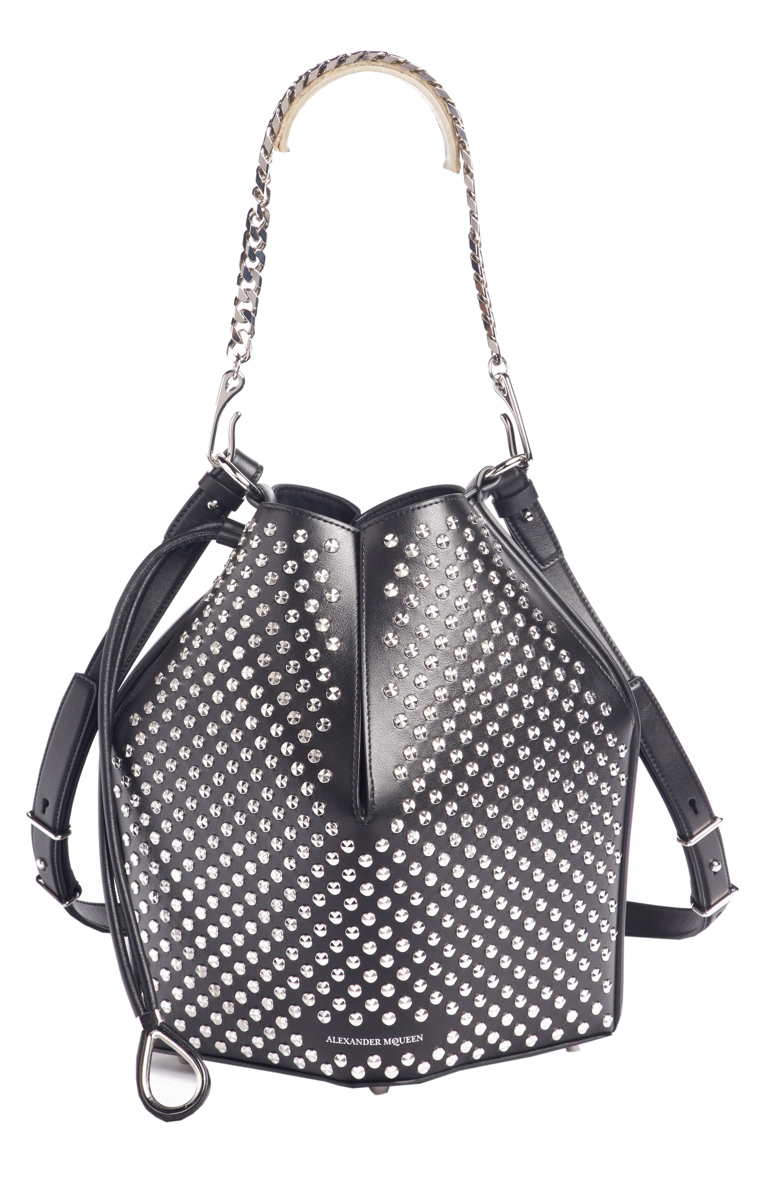 Lyst Alexander Mcqueen Studded Leather Bucket Bag In Black Alexander Mcqueen