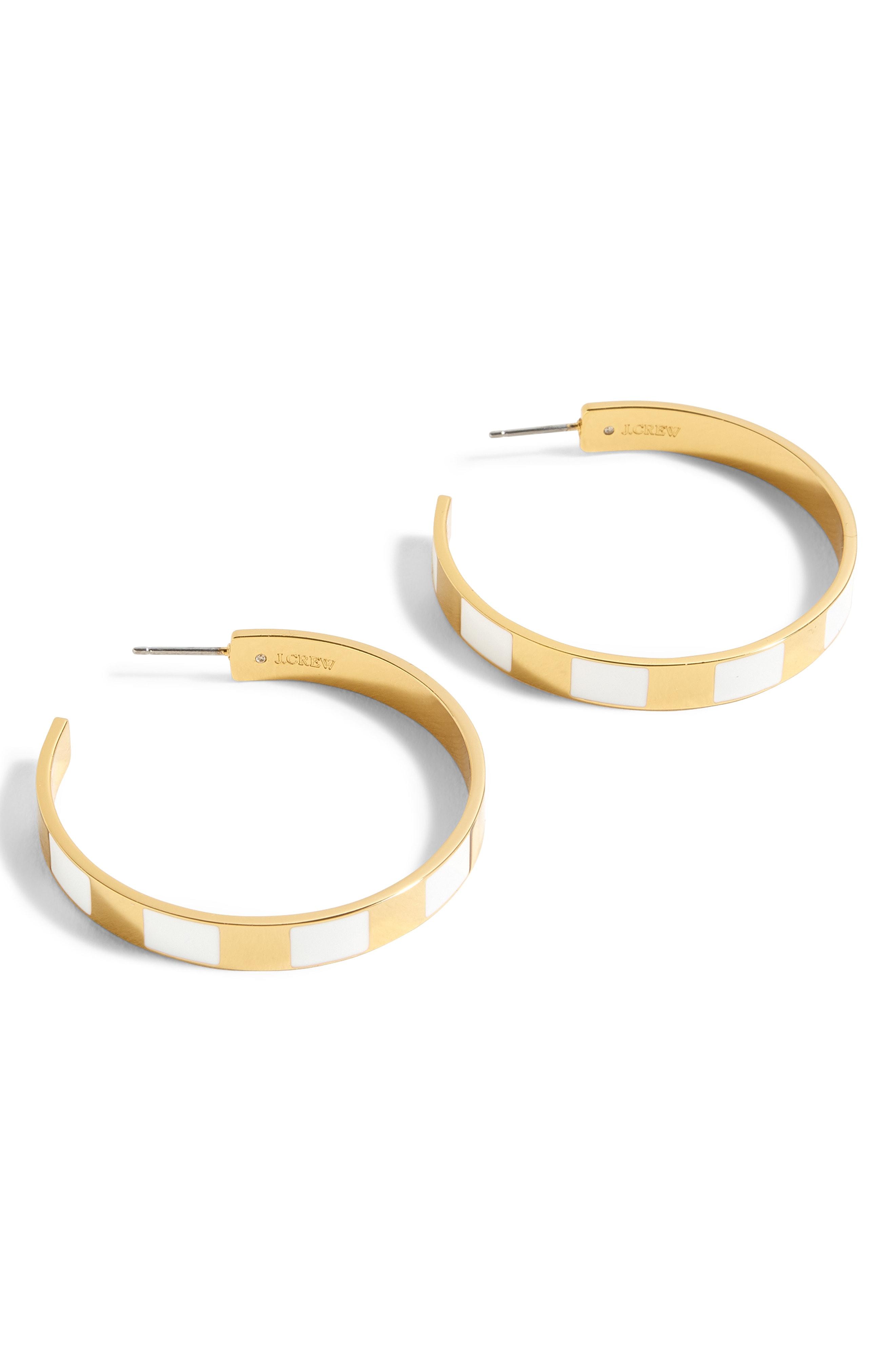 Lyst J.Crew Striped Enamel Hoop Earrings in Metallic