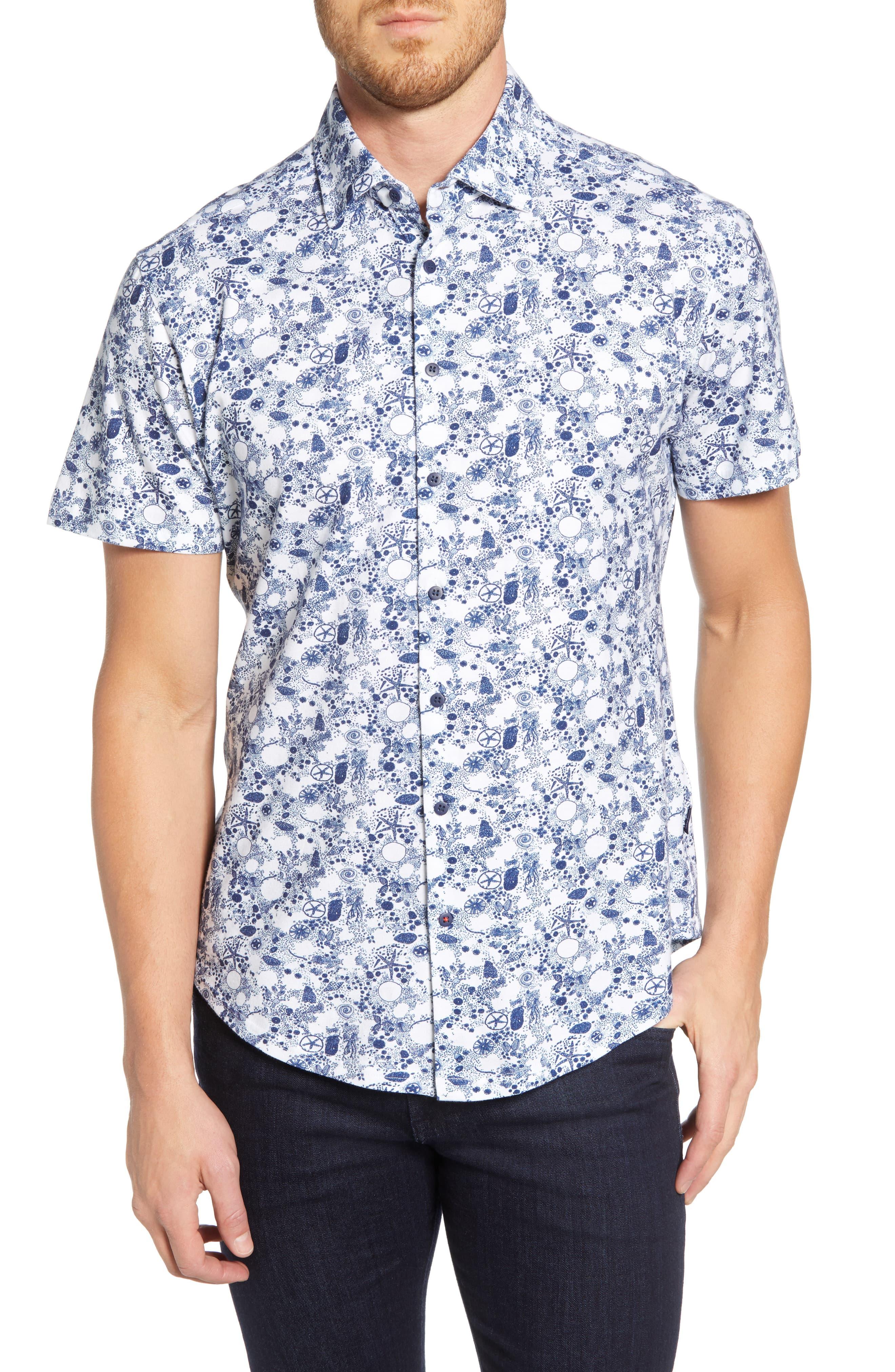Stone Rose Shell Print Regular Fit Knit Sport Shirt in Blue for Men - Lyst
