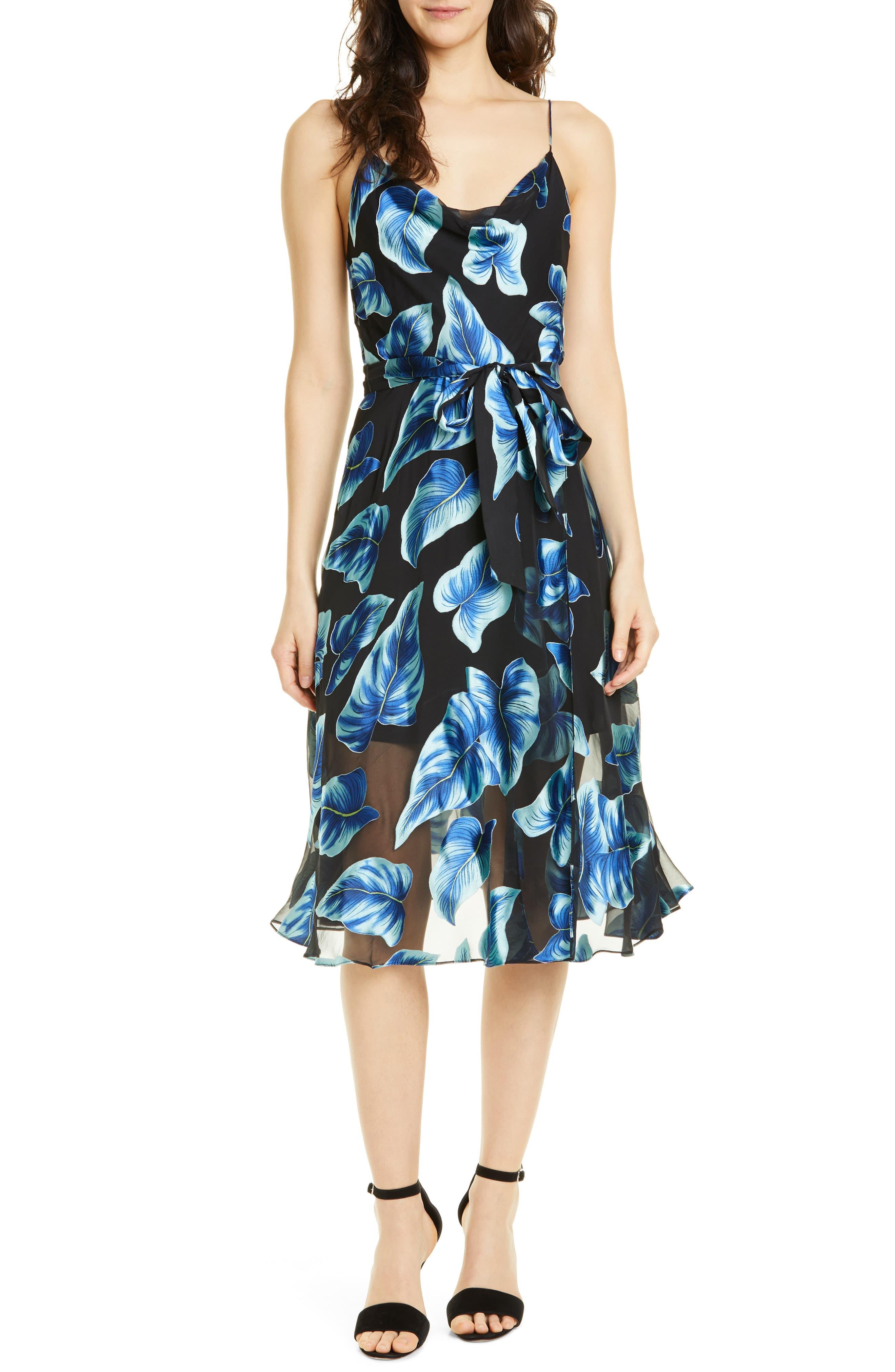 Alice + Olivia Silk Nan Floral Drape Detail Midi Dress in Blue - Lyst