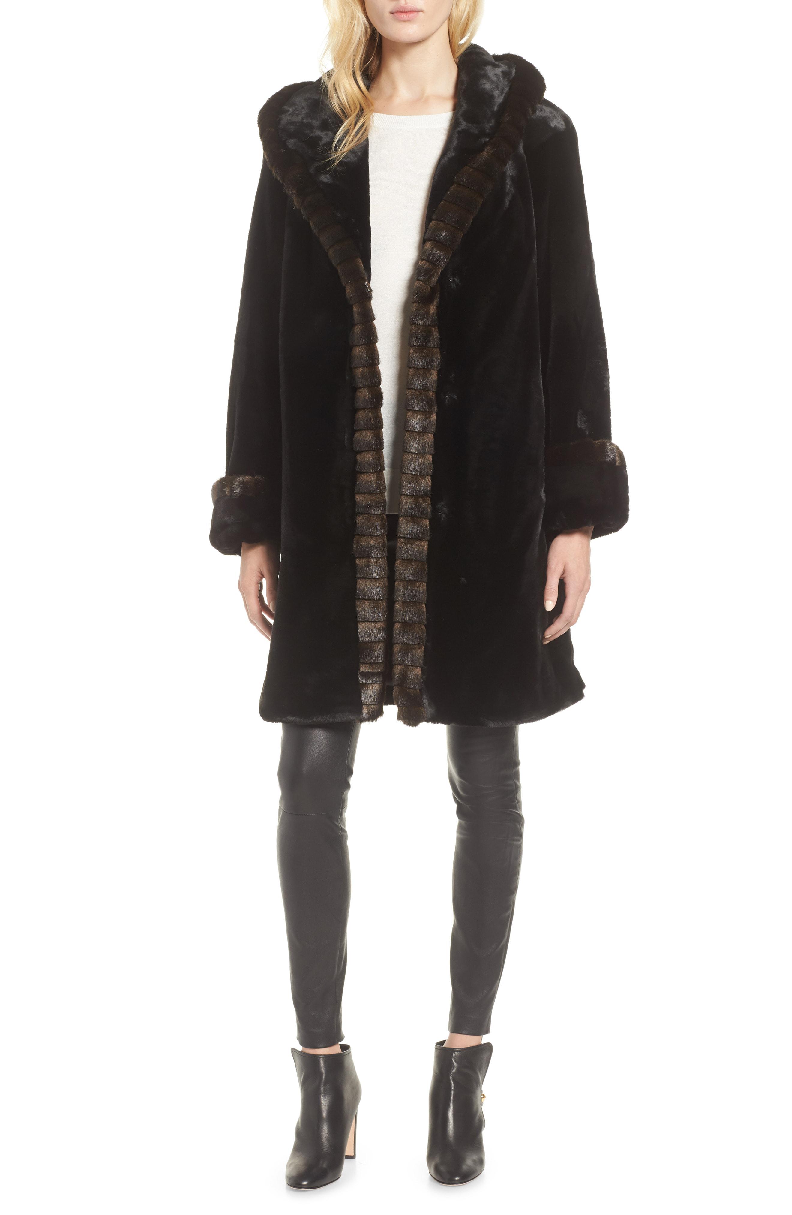 Lyst - Gallery Hooded Faux Fur Walking Coat in Black