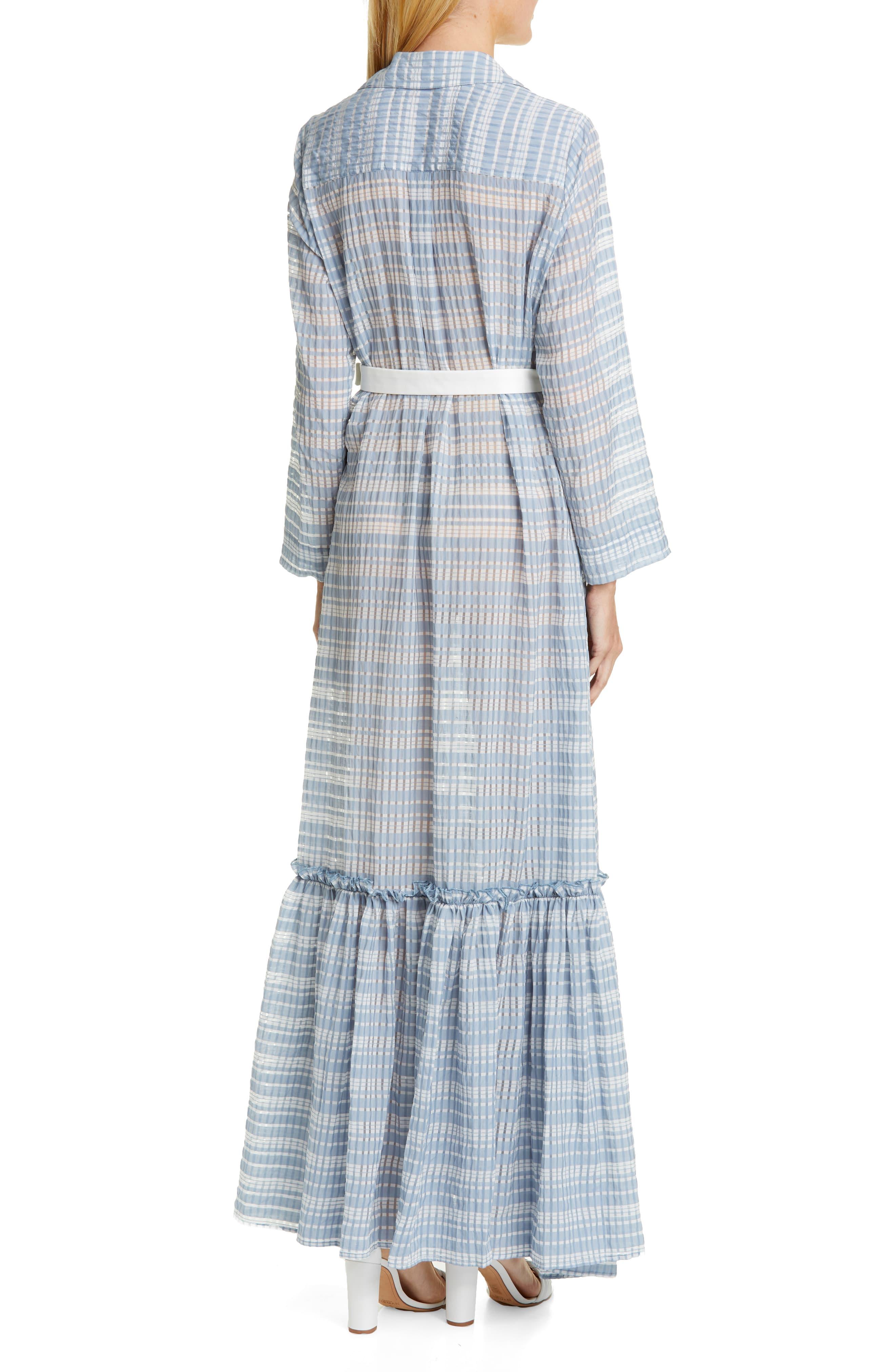 STAUD Rose Plaid Belted Maxi Dress in Blue - Lyst