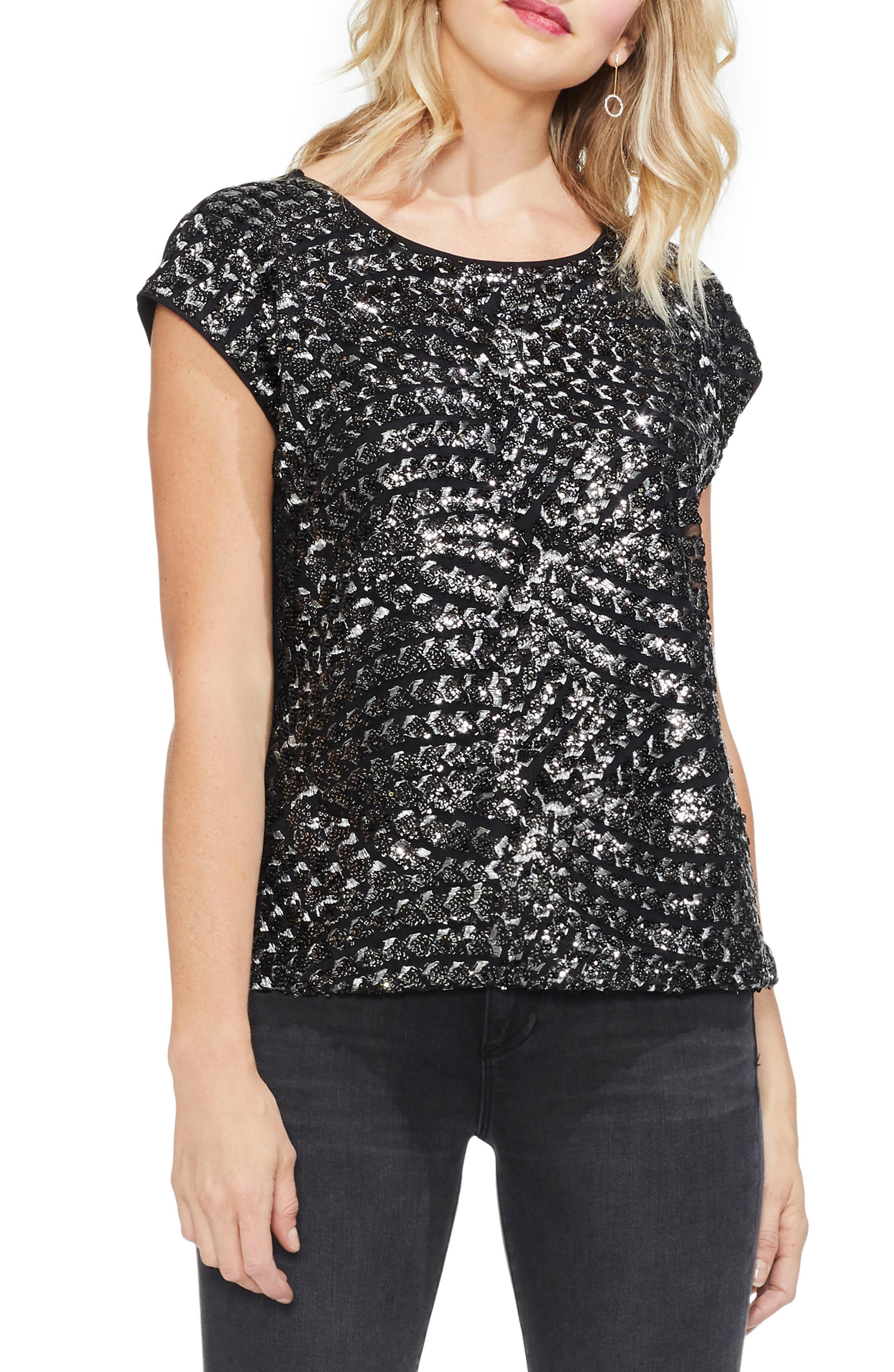Lyst - Vince Camuto Sequined-front Top in Black