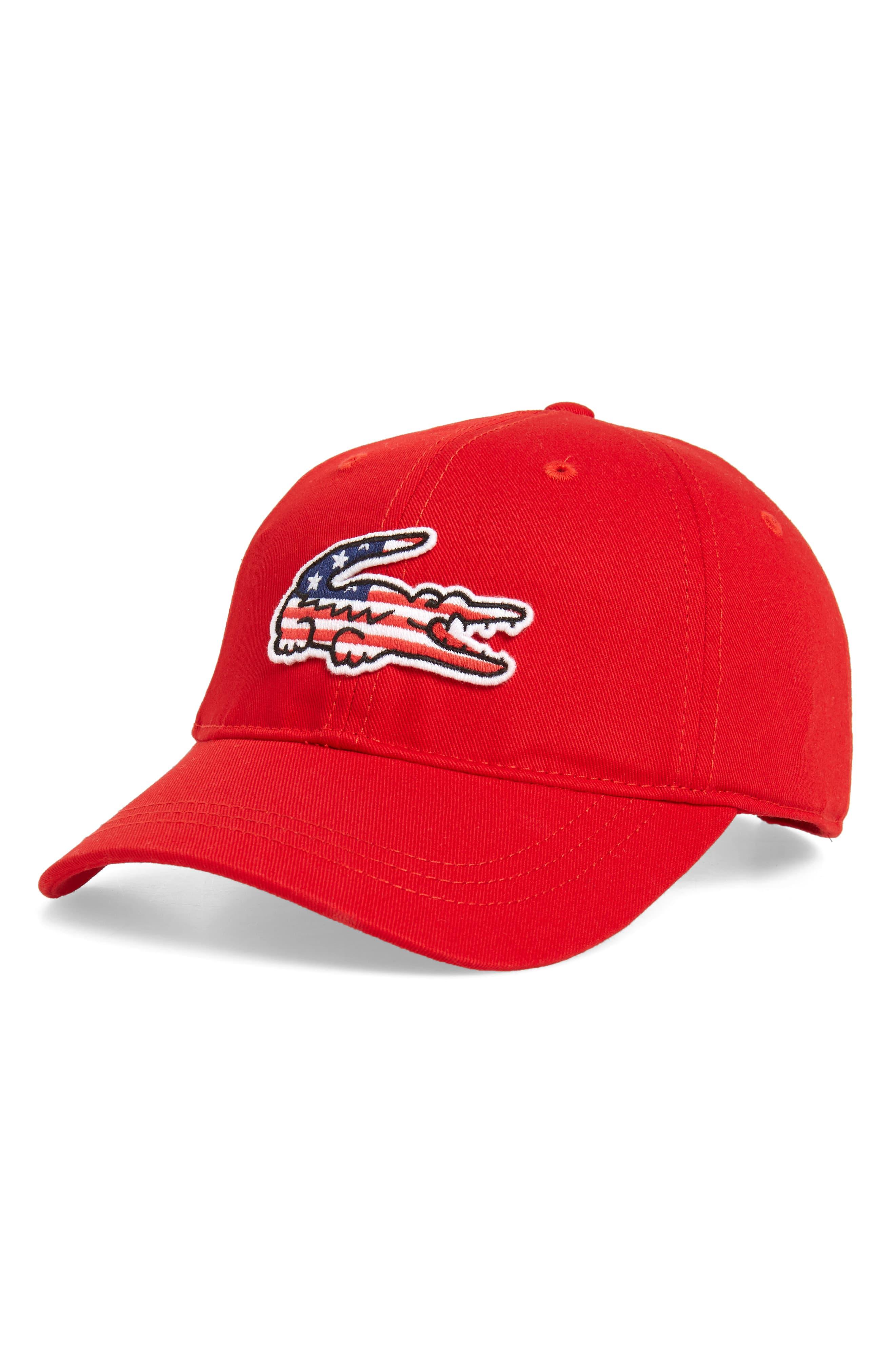 Lacoste Big Croc Usa AppliquÃ© Baseball Cap in Red for Men - Lyst