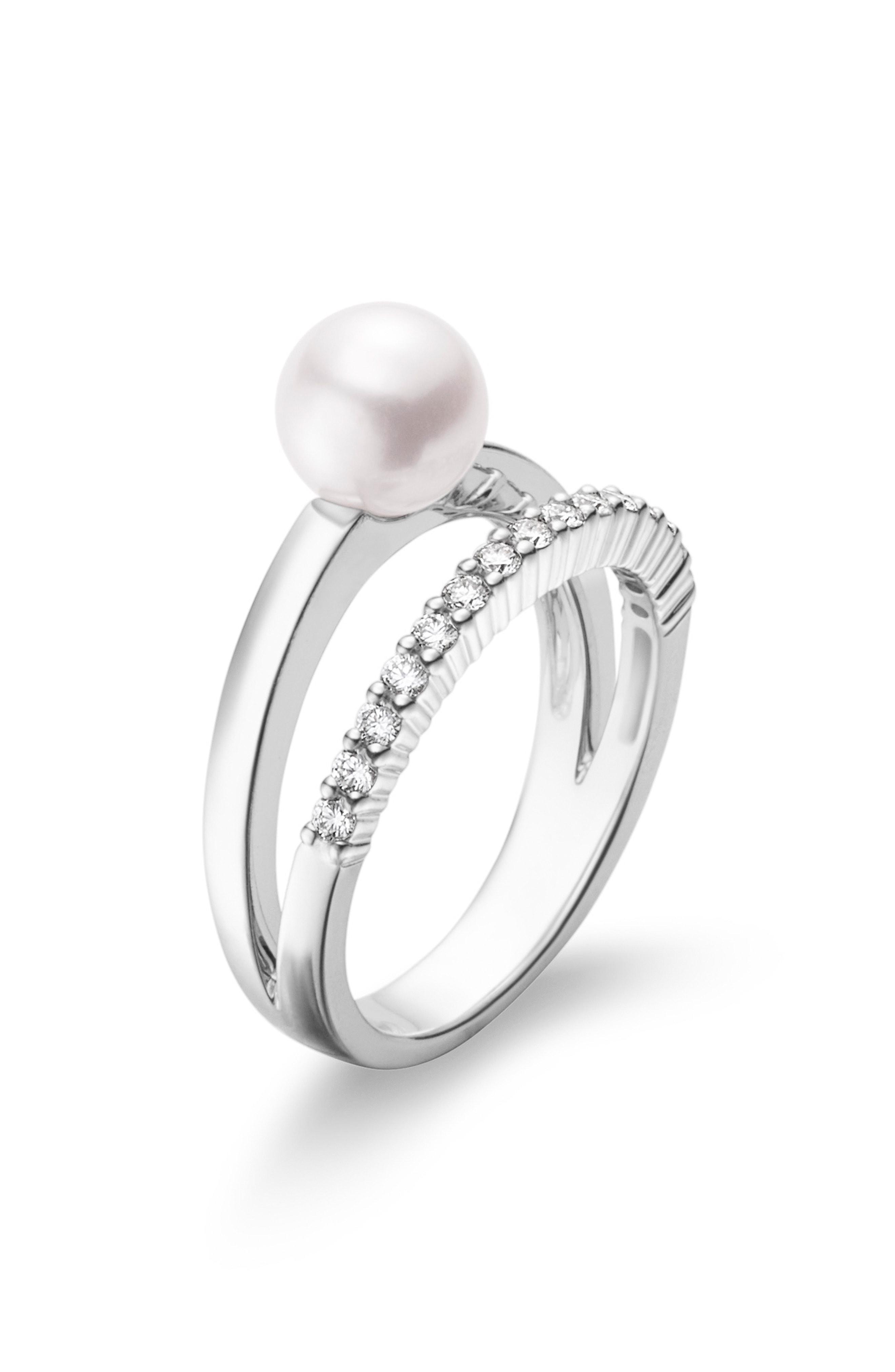 Lyst - Mikimoto Akoya Cultured Pearl & Diamond Ring in Metallic