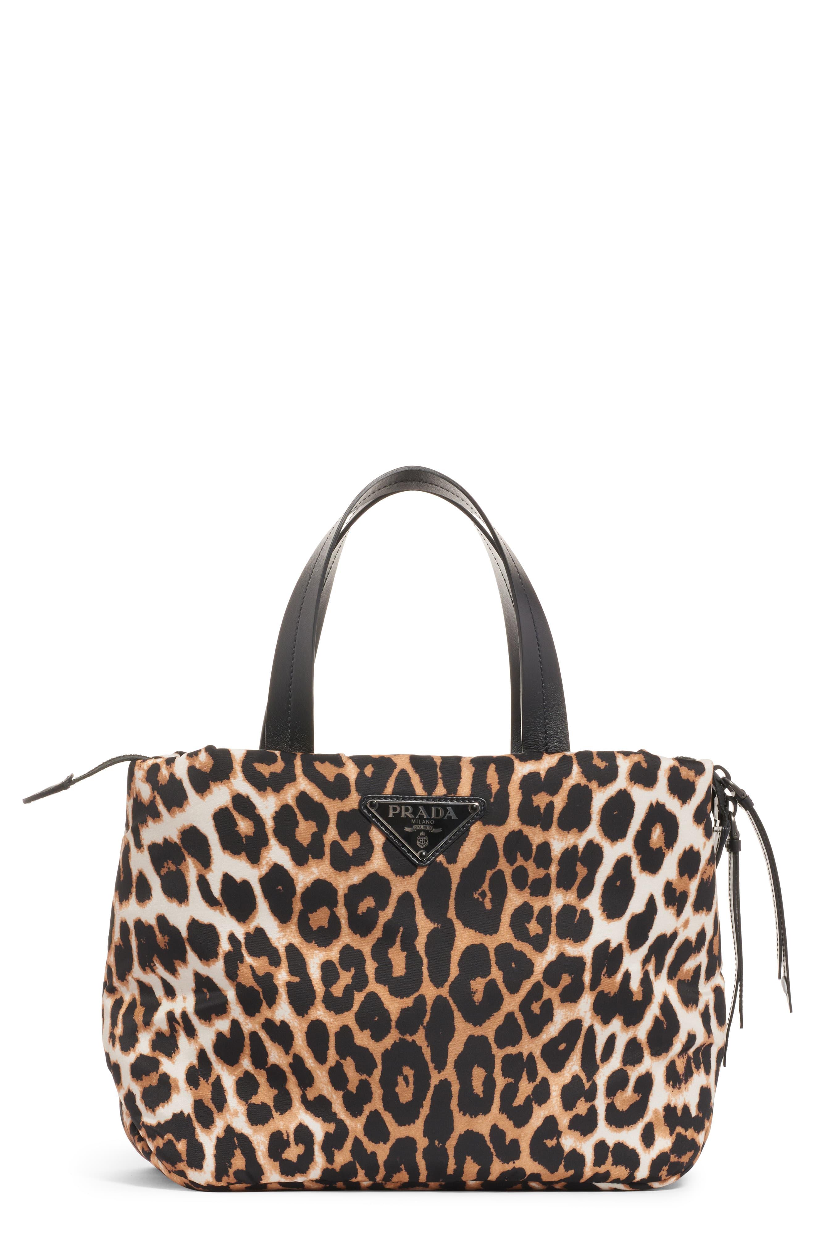 Prada Leopard Print Nylon Top Handle Bag - Lyst