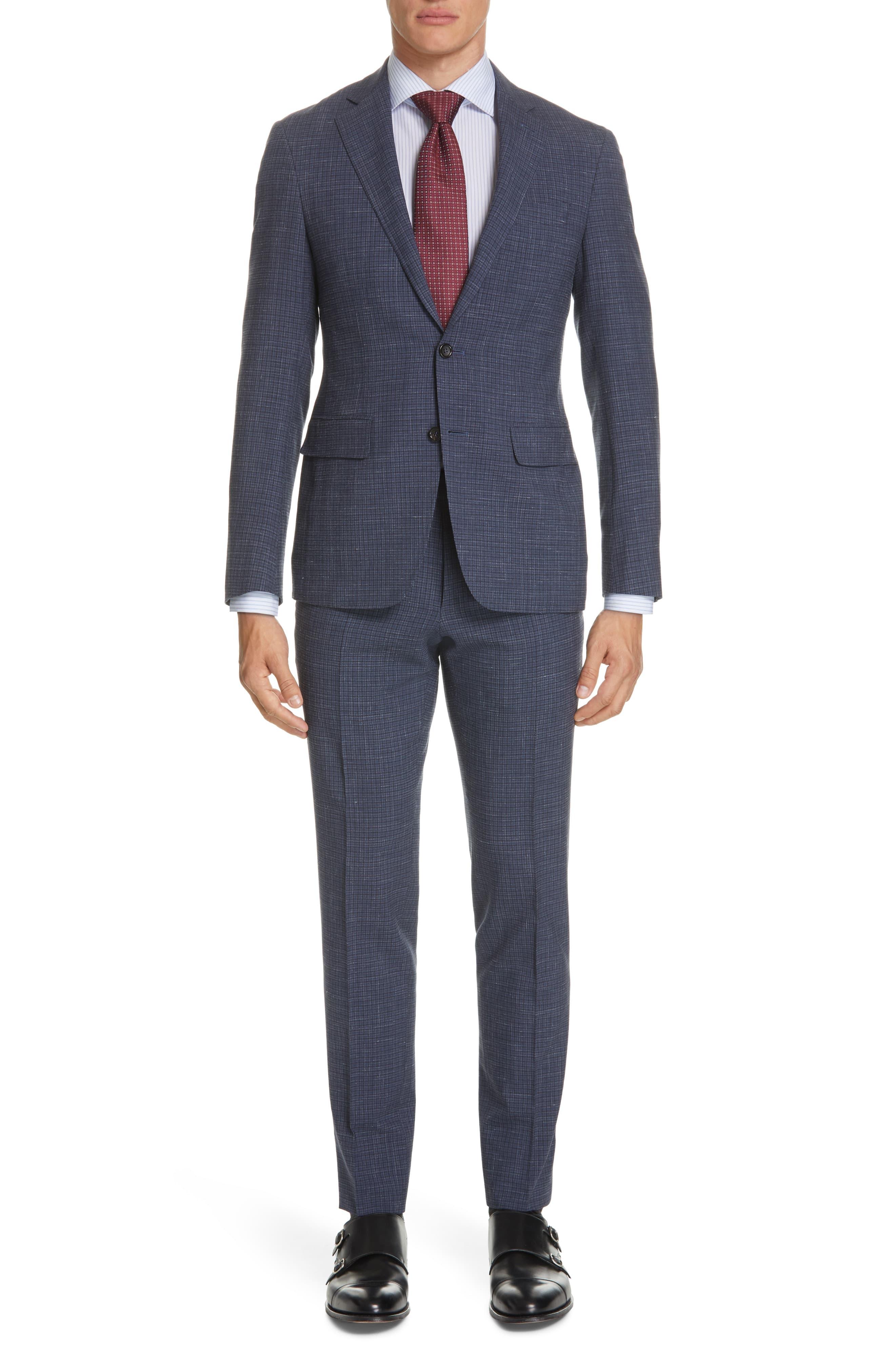 Canali Kei Trim Fit Check Wool Blend Suit in Gray for Men Lyst