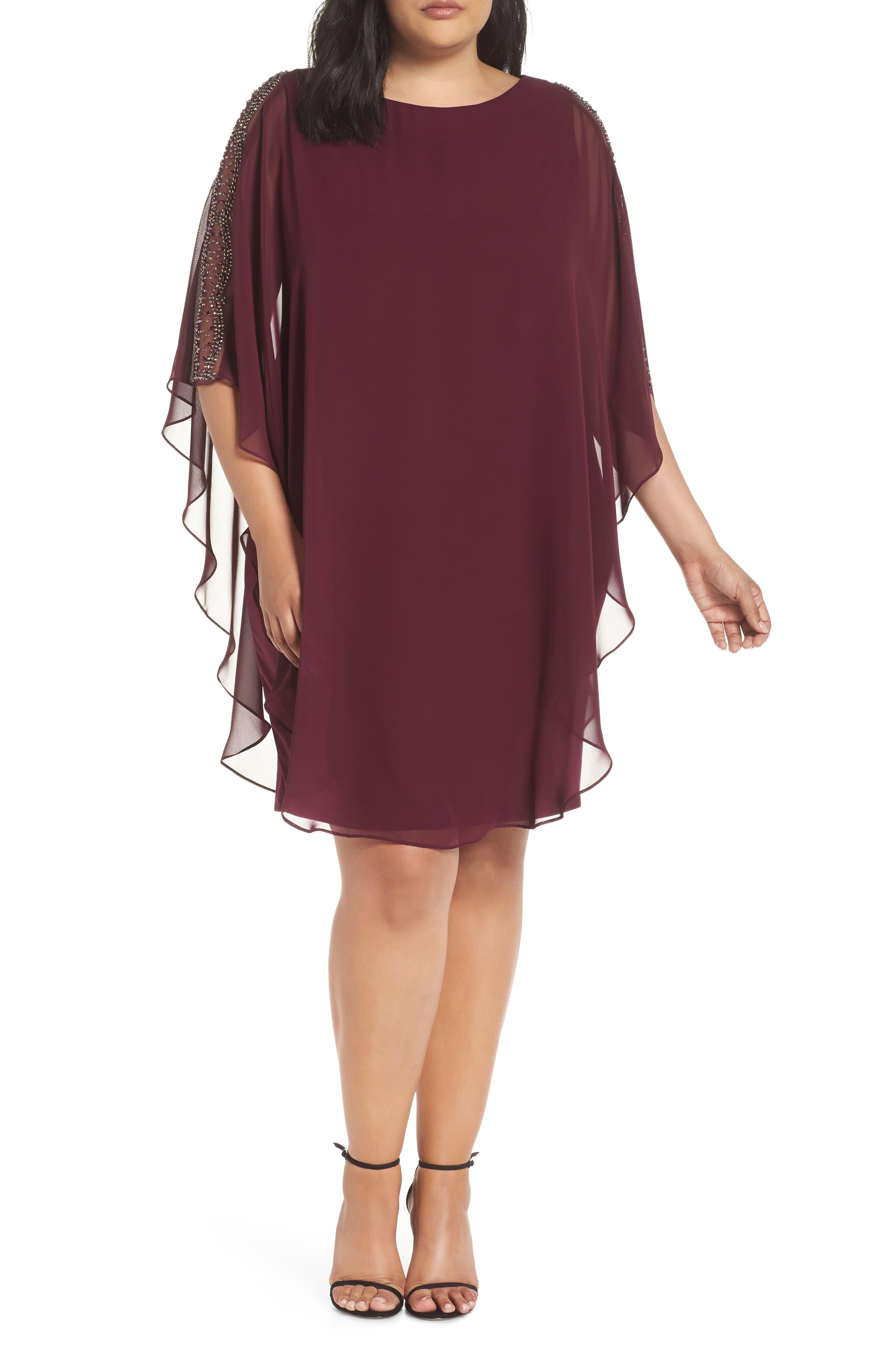 Xscape Chiffon Overlay Beaded Sleeve Cocktail Dress In Purple Save 85 Lyst