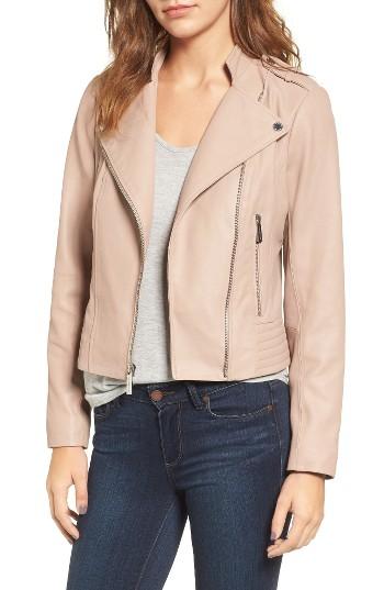 Michael michael kors Leather Moto Jacket in Pink | Lyst