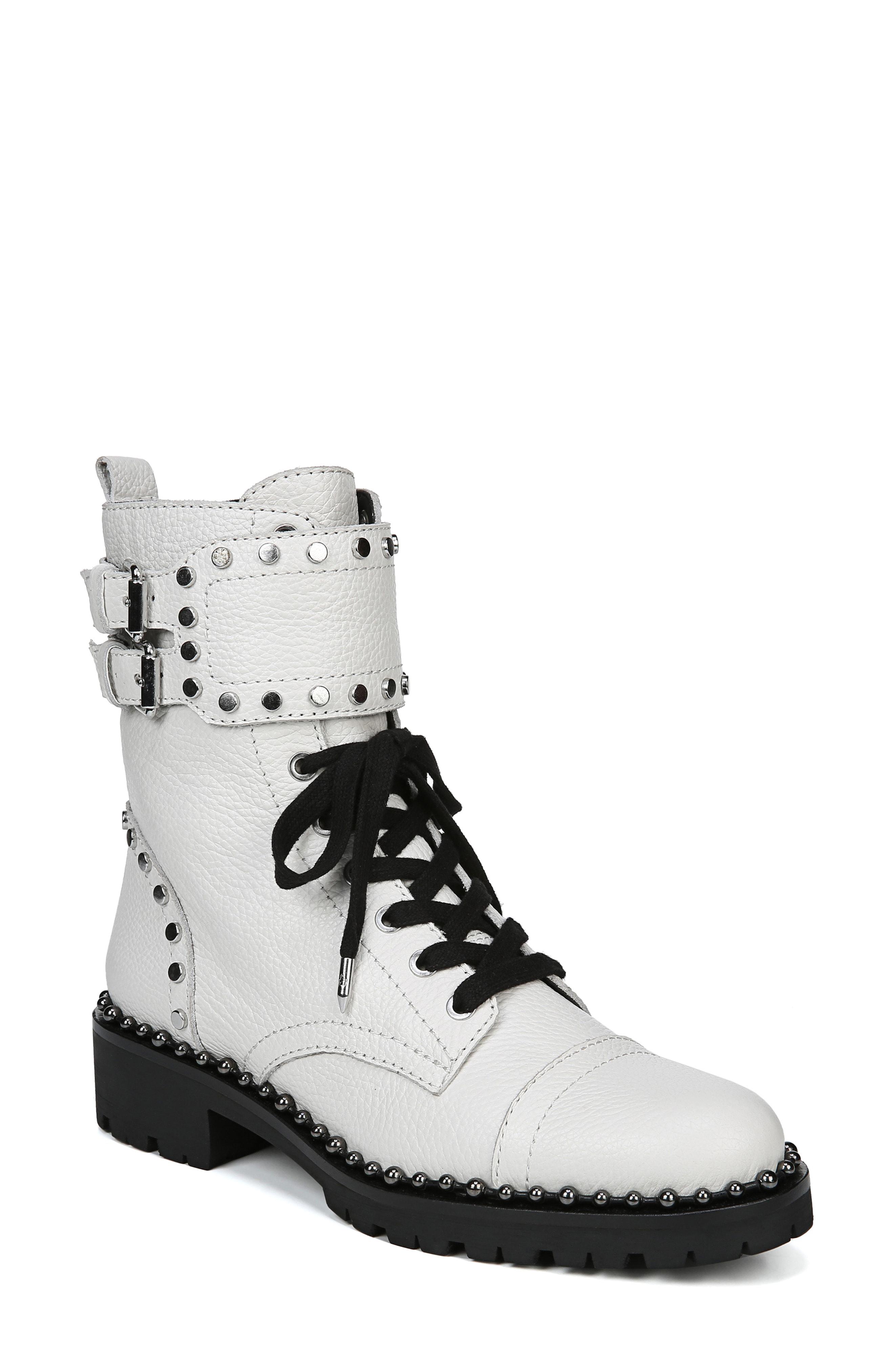 Lyst - Sam Edelman Jennifer Studded Combat Boot in White - Save 0. ...