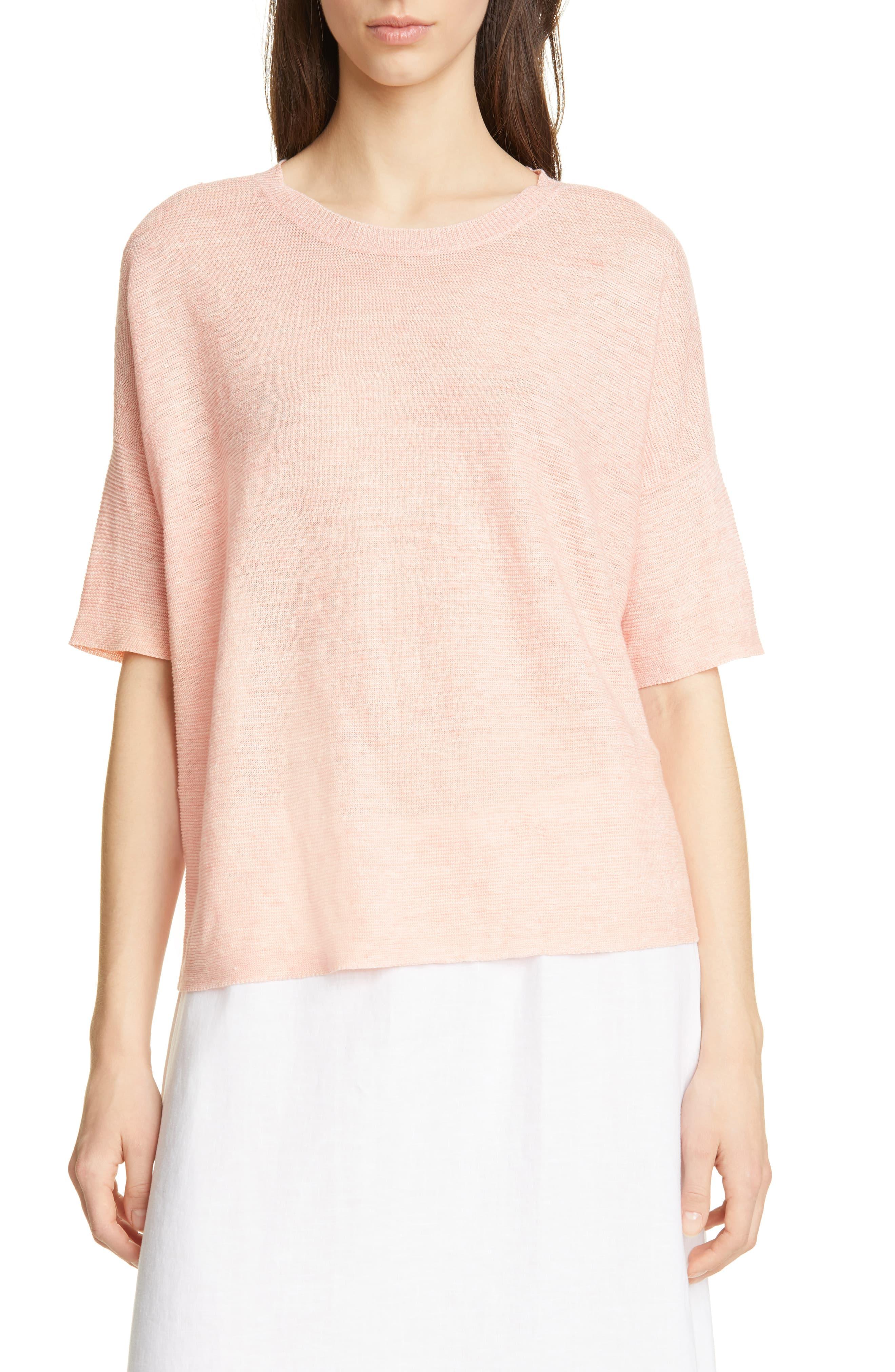 Eileen Fisher Elbow Sleeve Boxy Linen Sweater in Pink Lyst