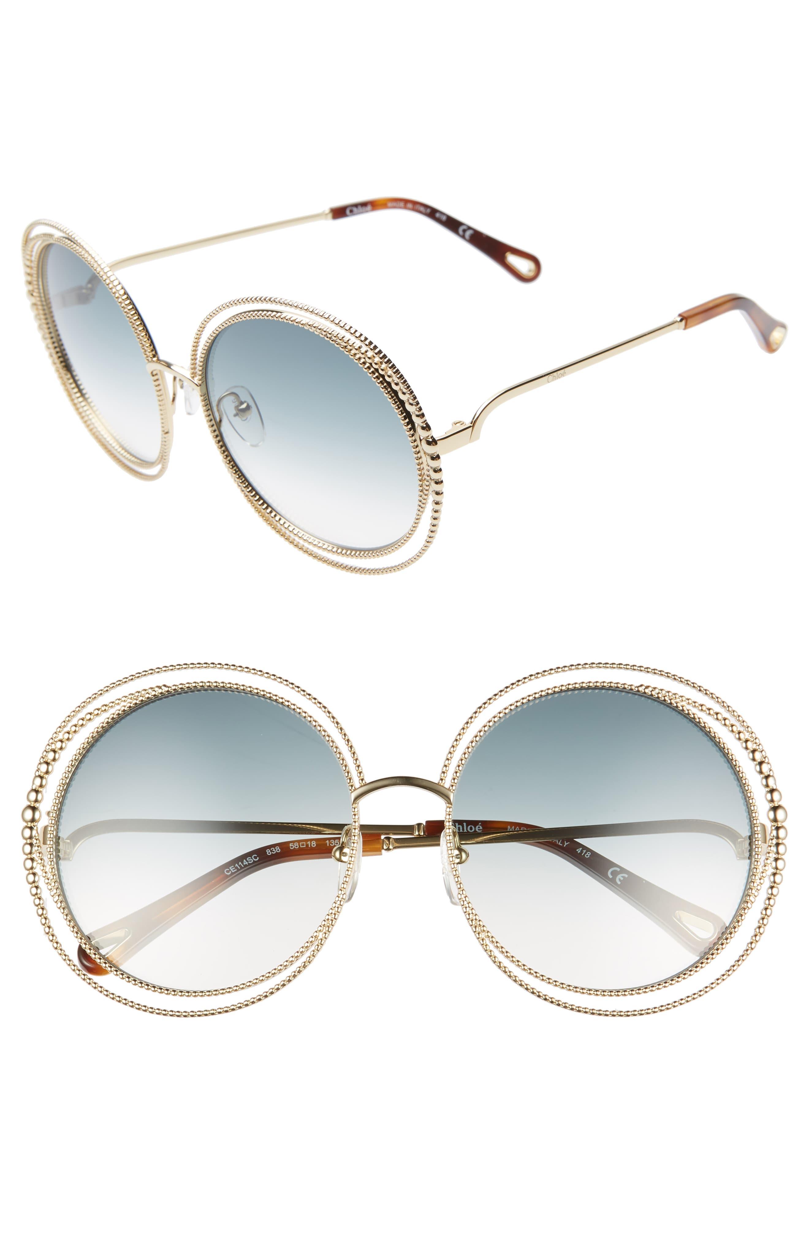 Chloé Chloé Carlina 58mm Round Sunglasses In Metallic Lyst 