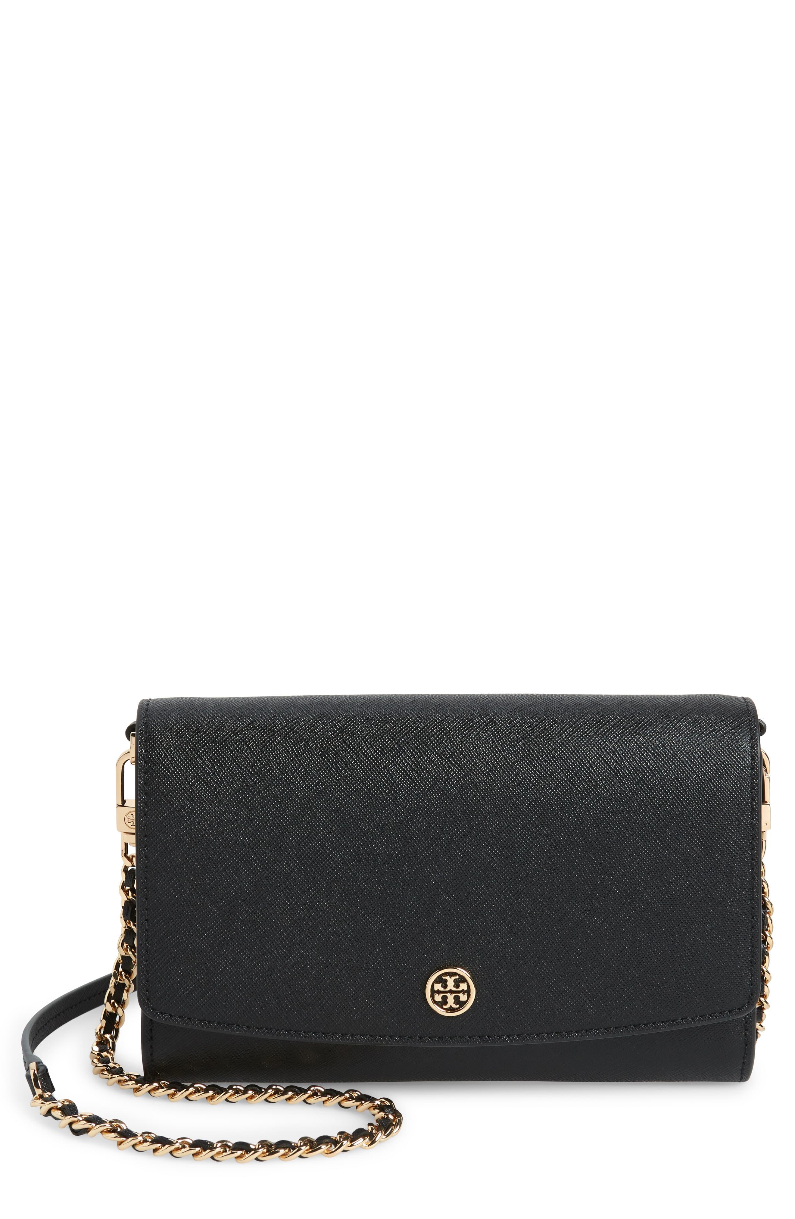 Tory Burch Robinson Leather Wallet On A Chain in Black - Lyst