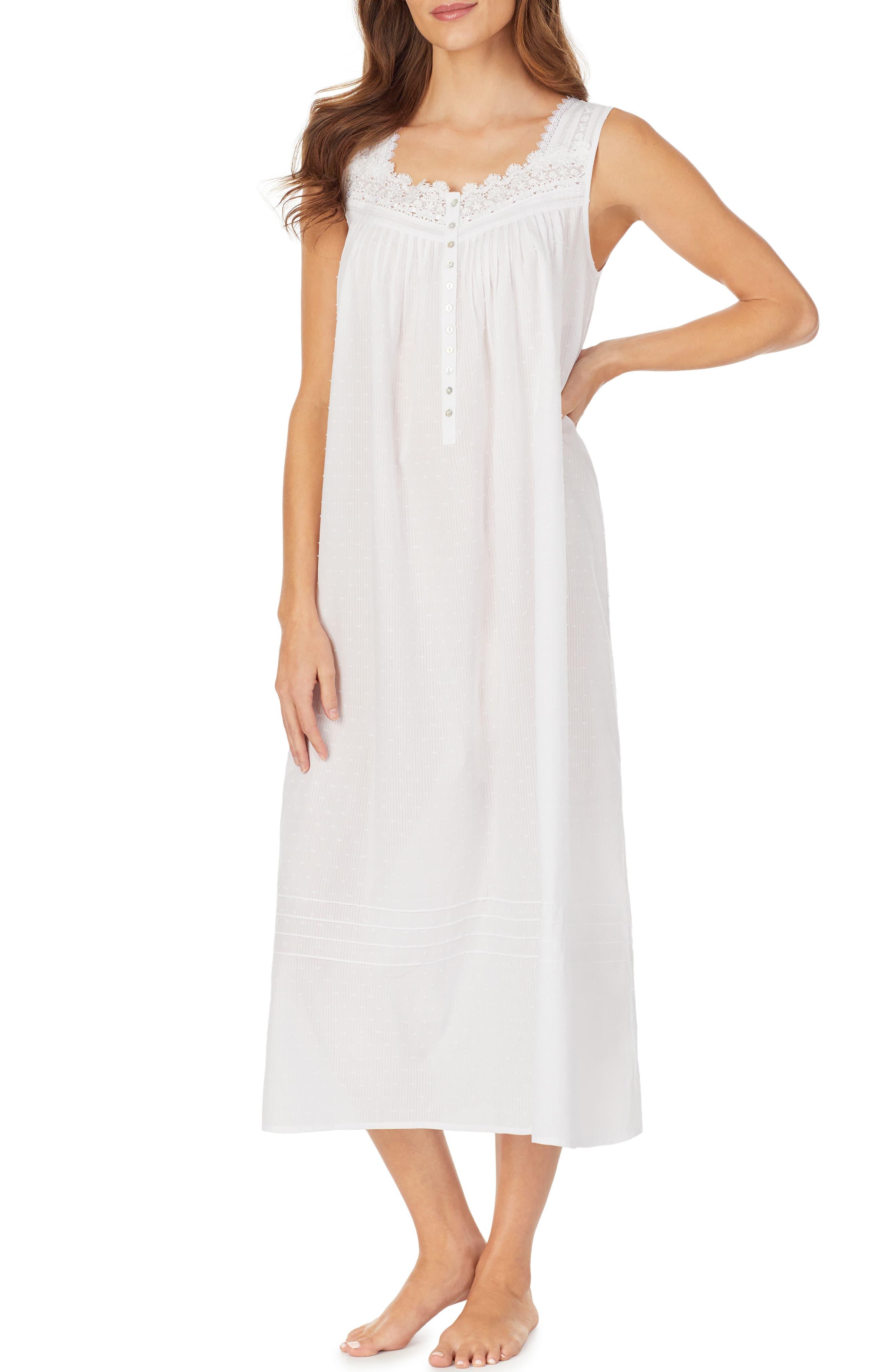 Eileen West Clip Dot Woven Nightgown In White Lyst 