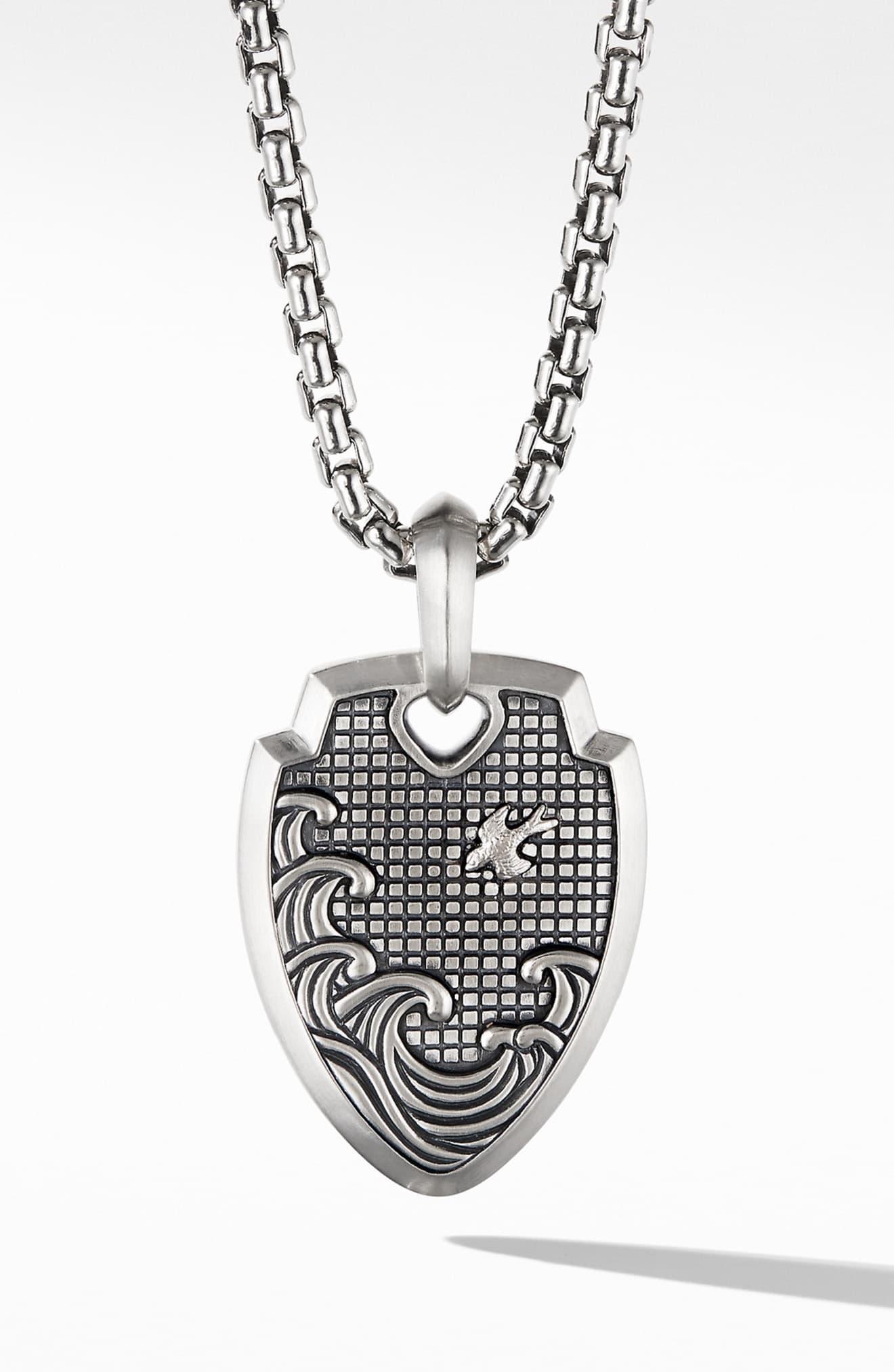 David Yurman Sterling Silver Waves Shield Pendant in Metallic for Men