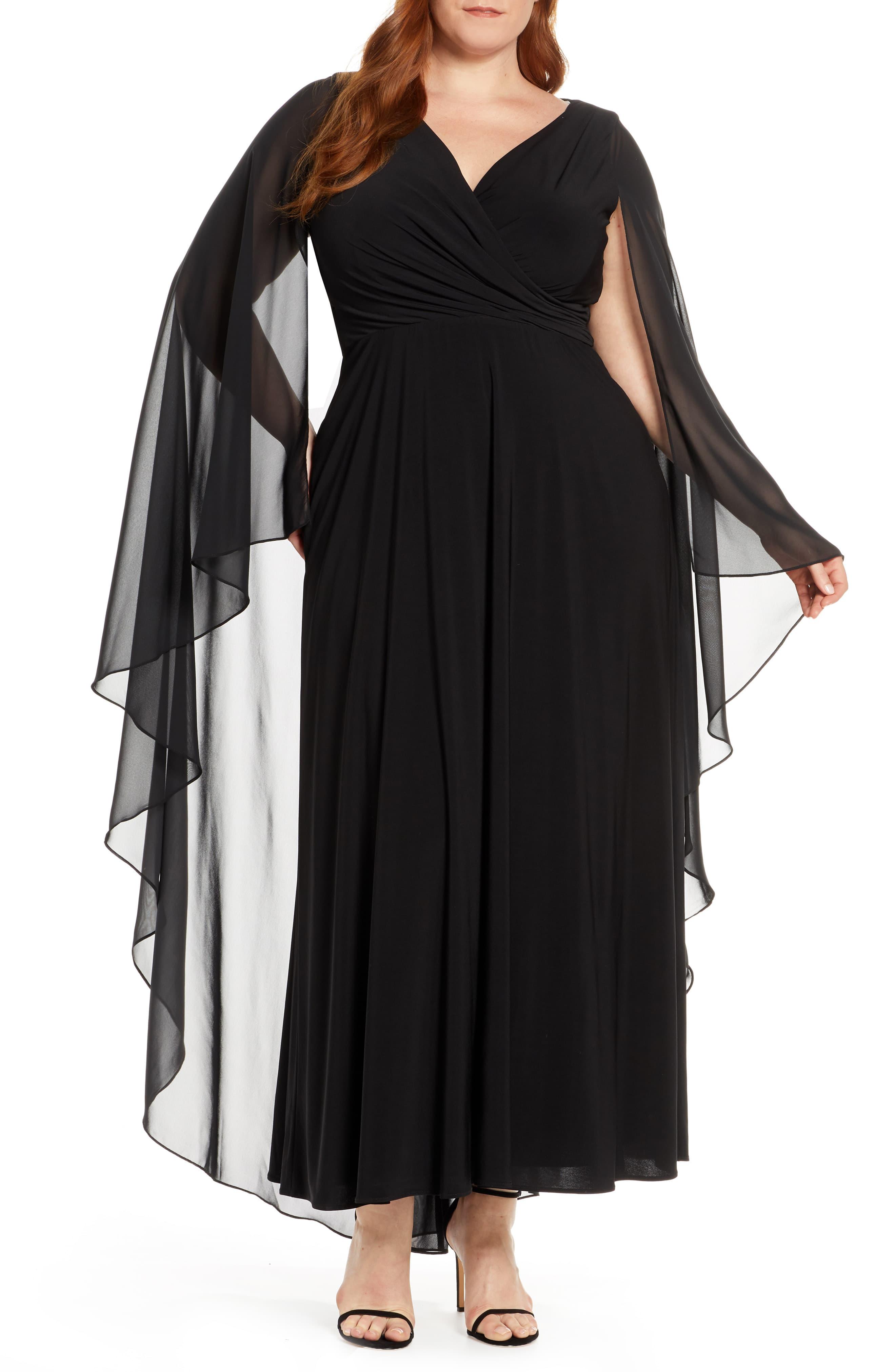 Xscape Side Ruched Long Sleeve Chiffon Gown in Black - Lyst