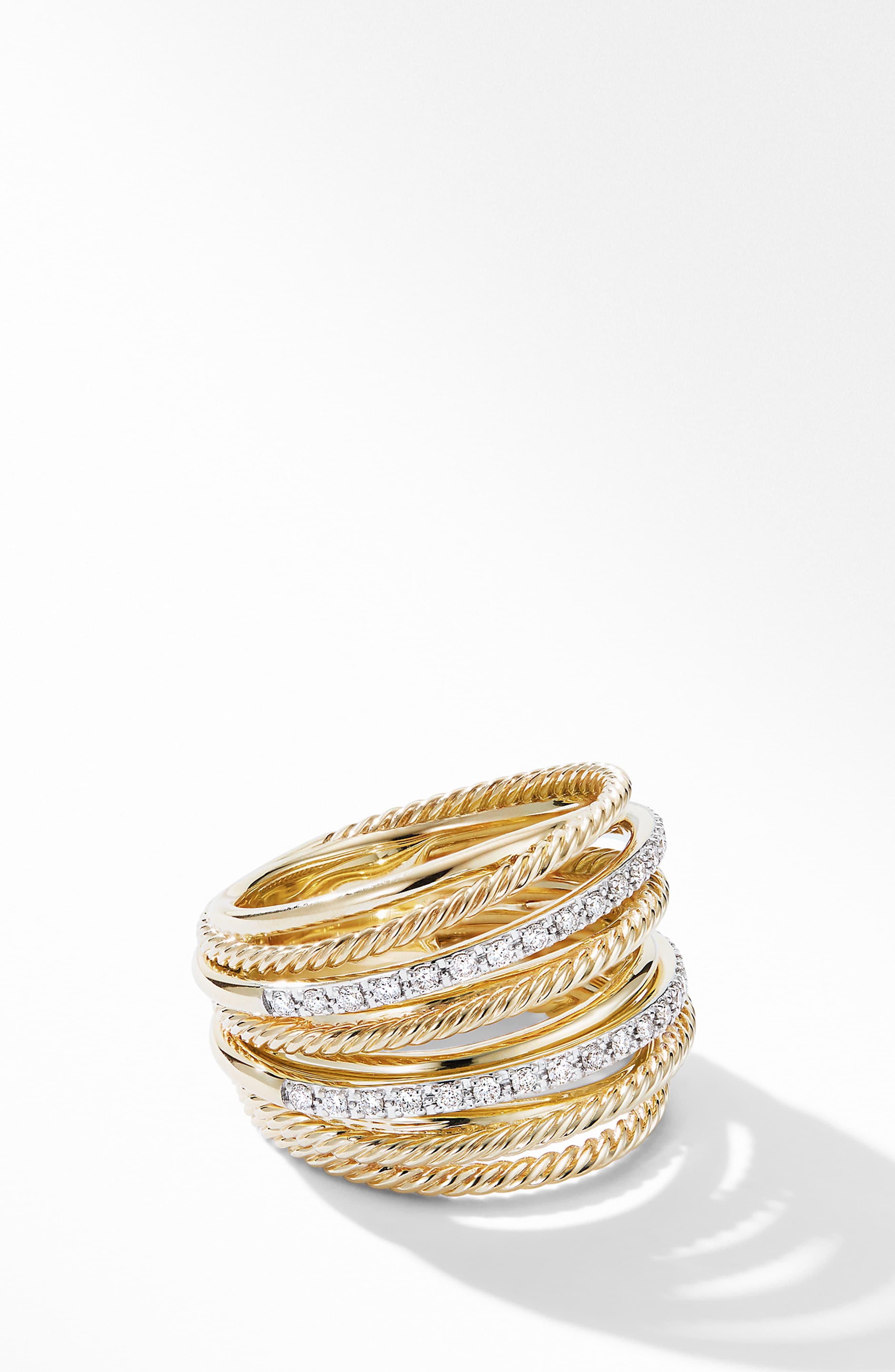 David Yurman Crossover Wide Ring With Diamonds in Metallic - Lyst