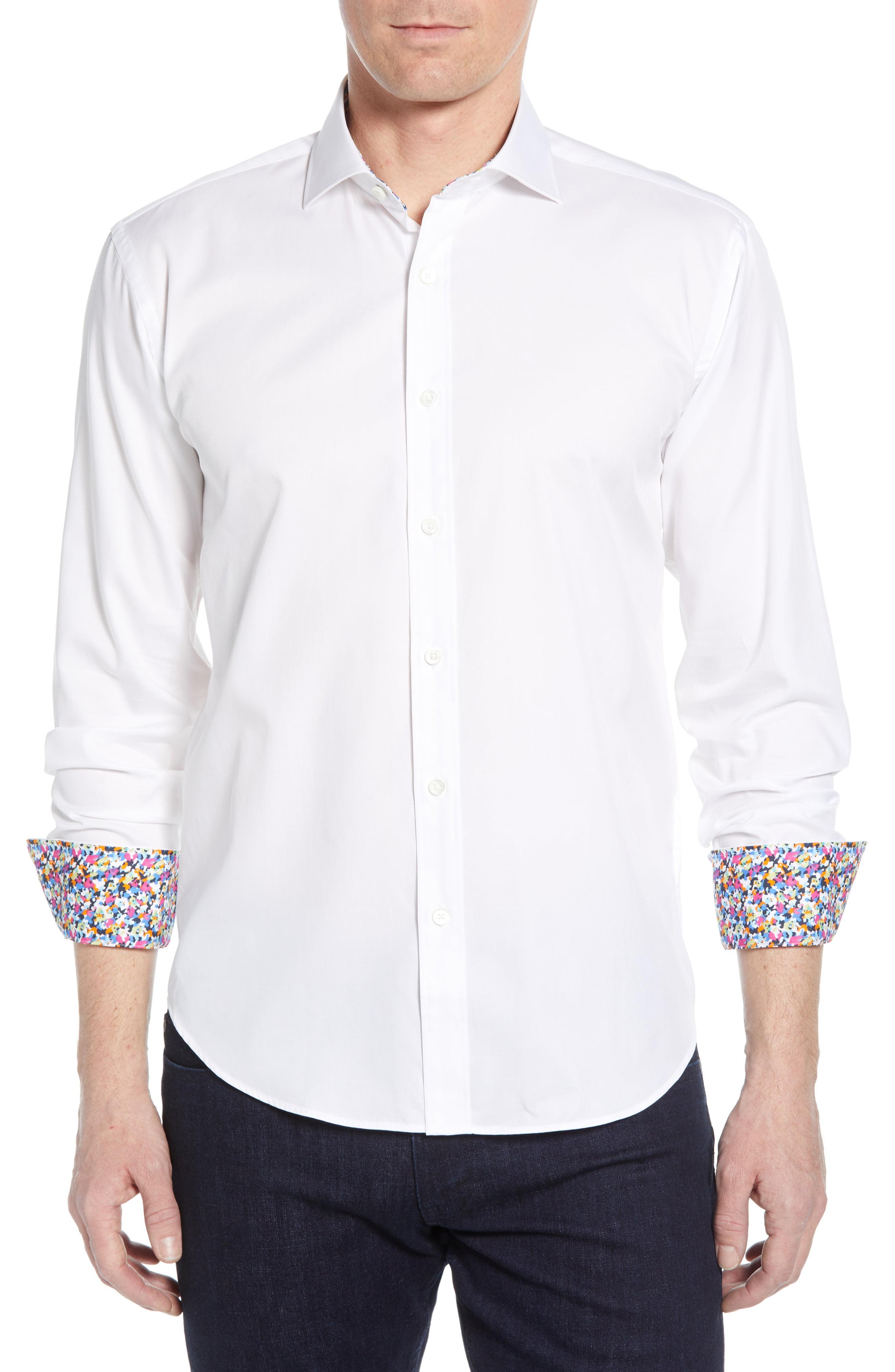 Lyst - Bugatchi Shaped Fit Floral Cuff Cotton Sport Shirt in White for Men