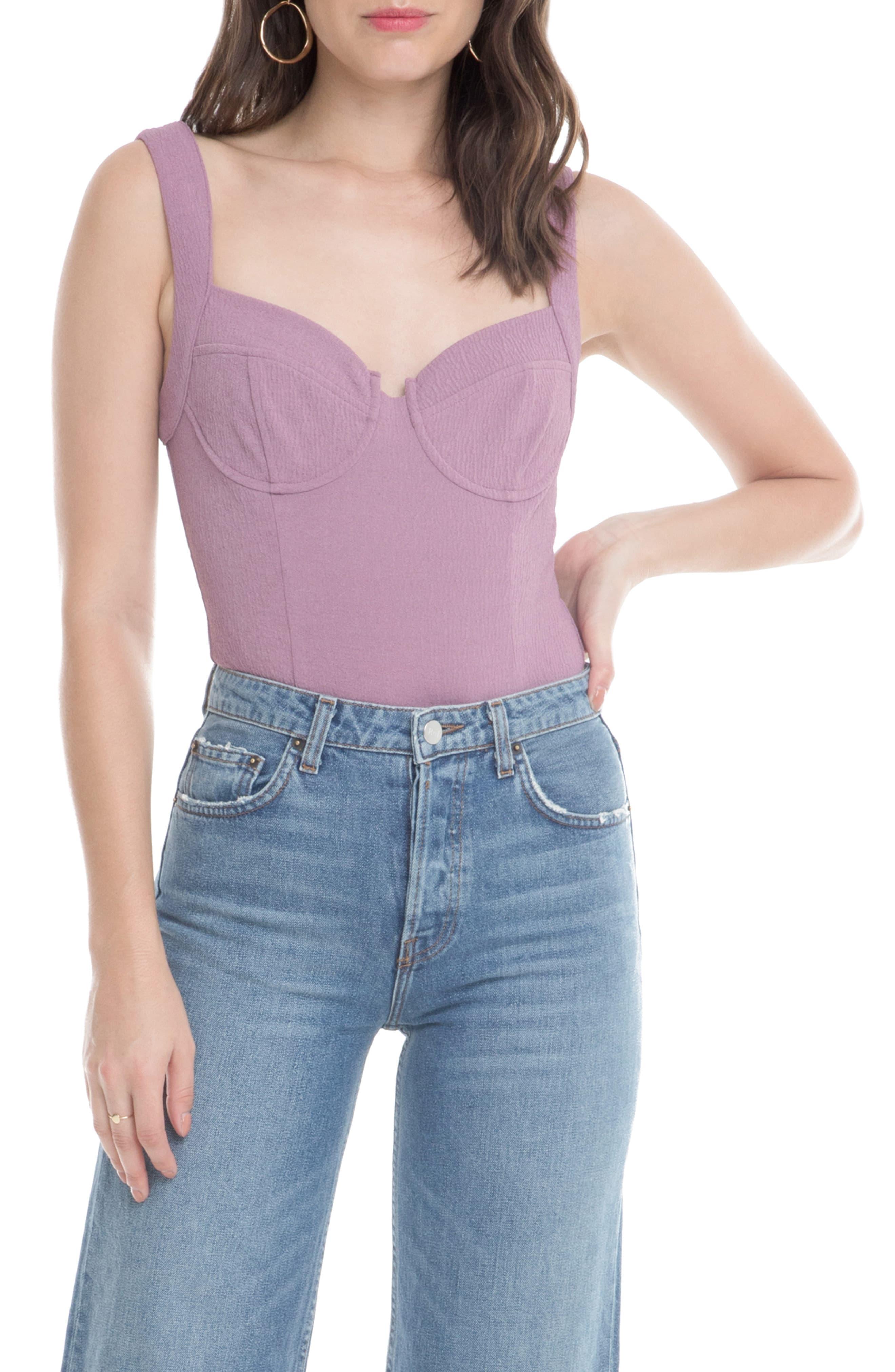 Astr Bustier Bodysuit in Dusty Lilac (Purple) - Lyst