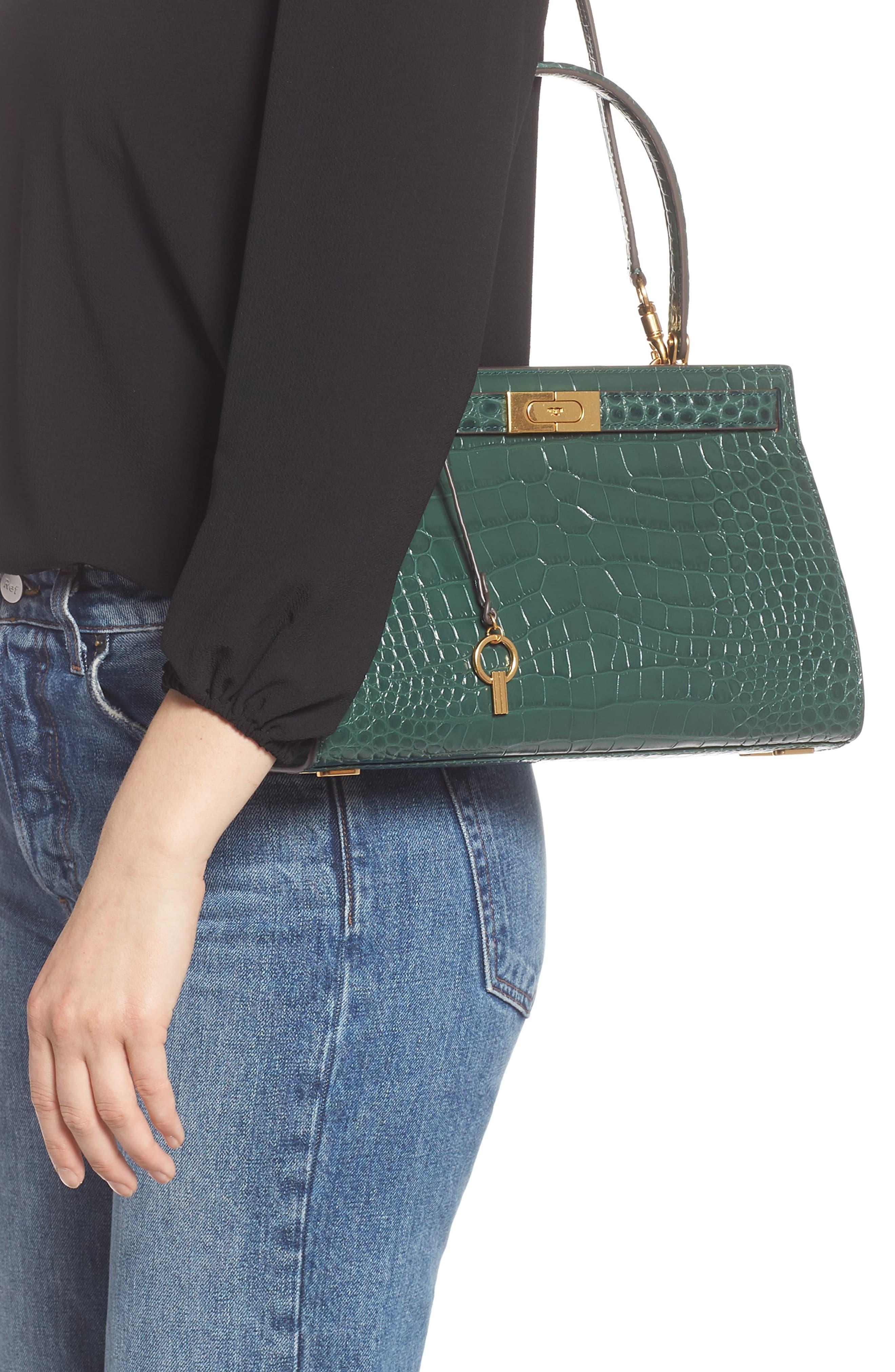 Tory Burch Lee Radziwill Embossed Small Satchel In Green Calfskin in ...