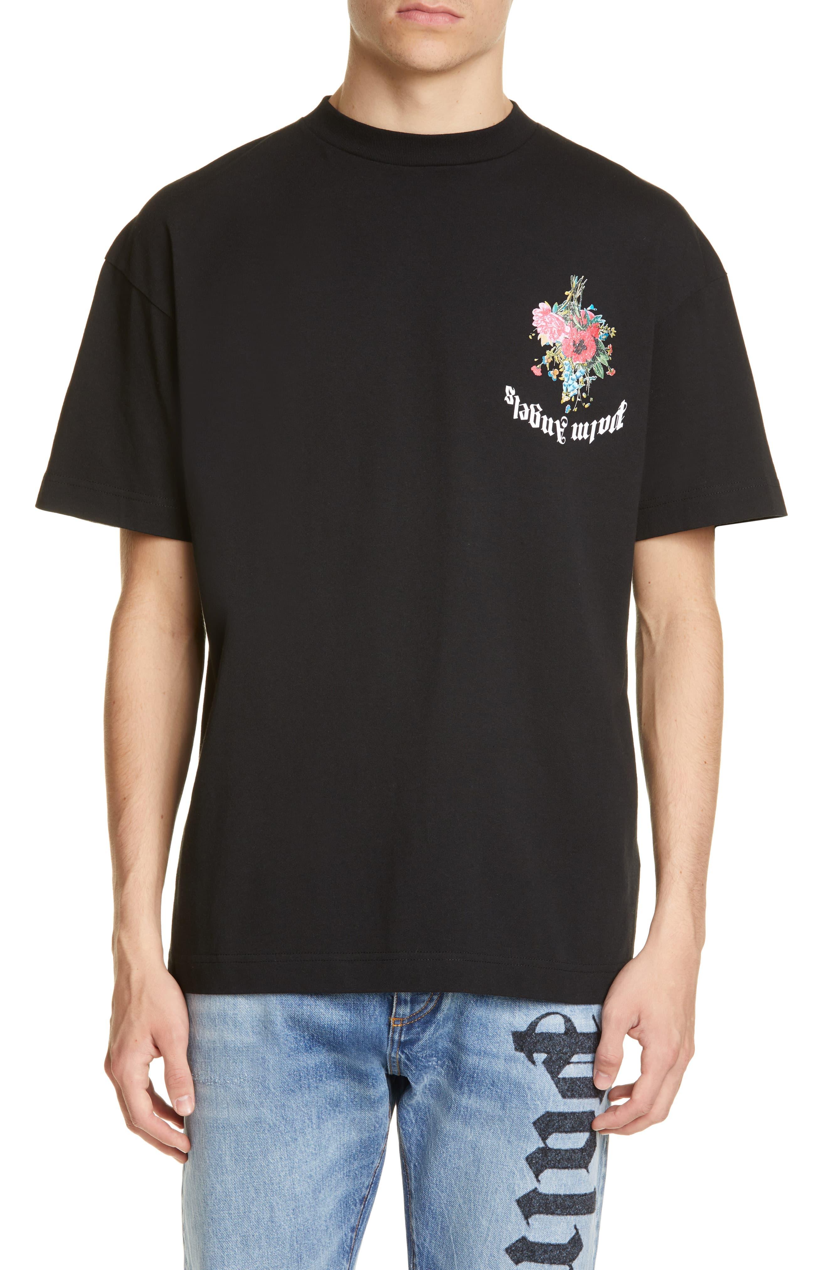 Palm Angels Flowers Graphic T-shirt in Black for Men - Lyst