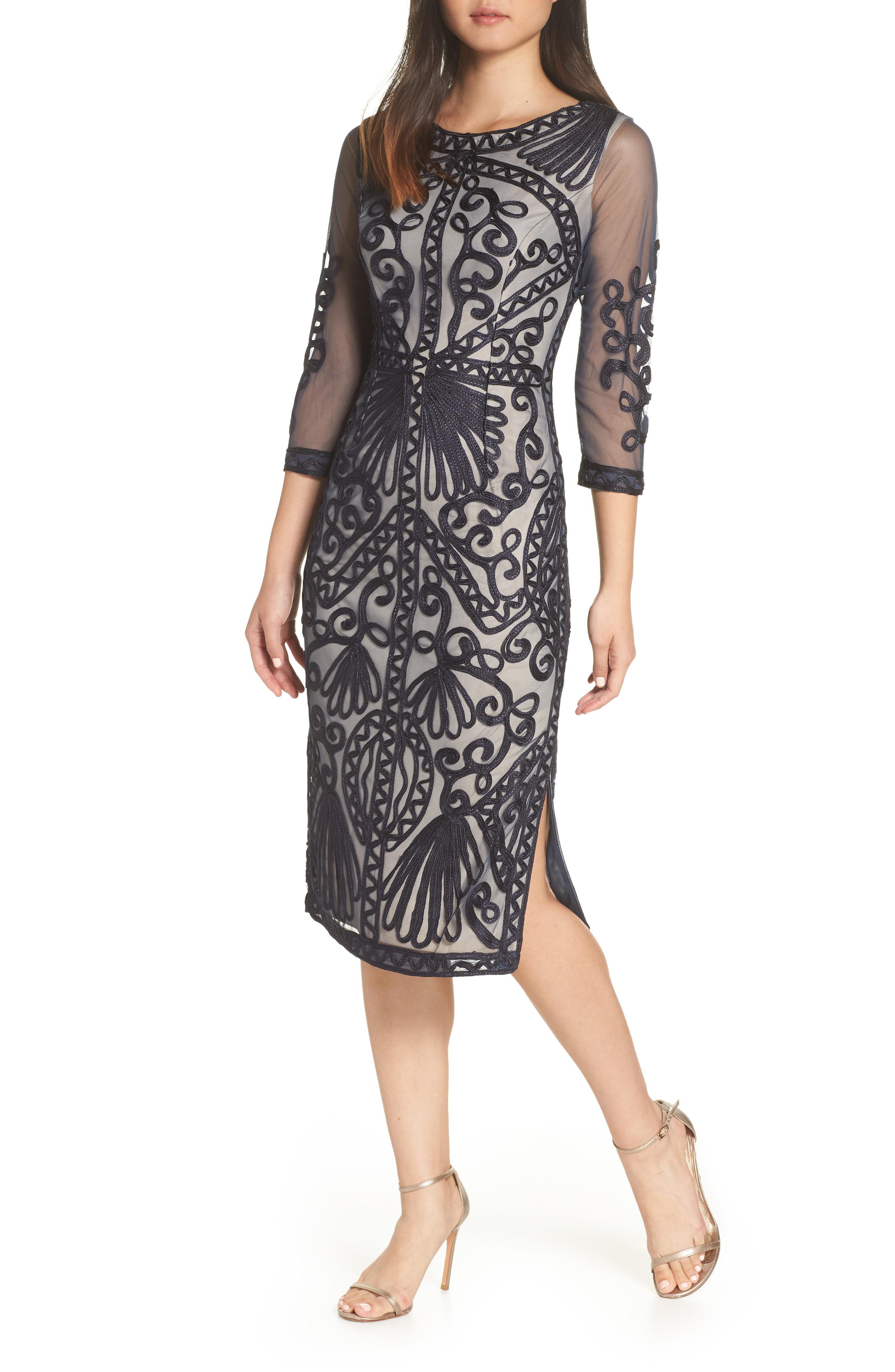 Lyst - JS Collections Sheer Sleeve Soutache Sheath Dress